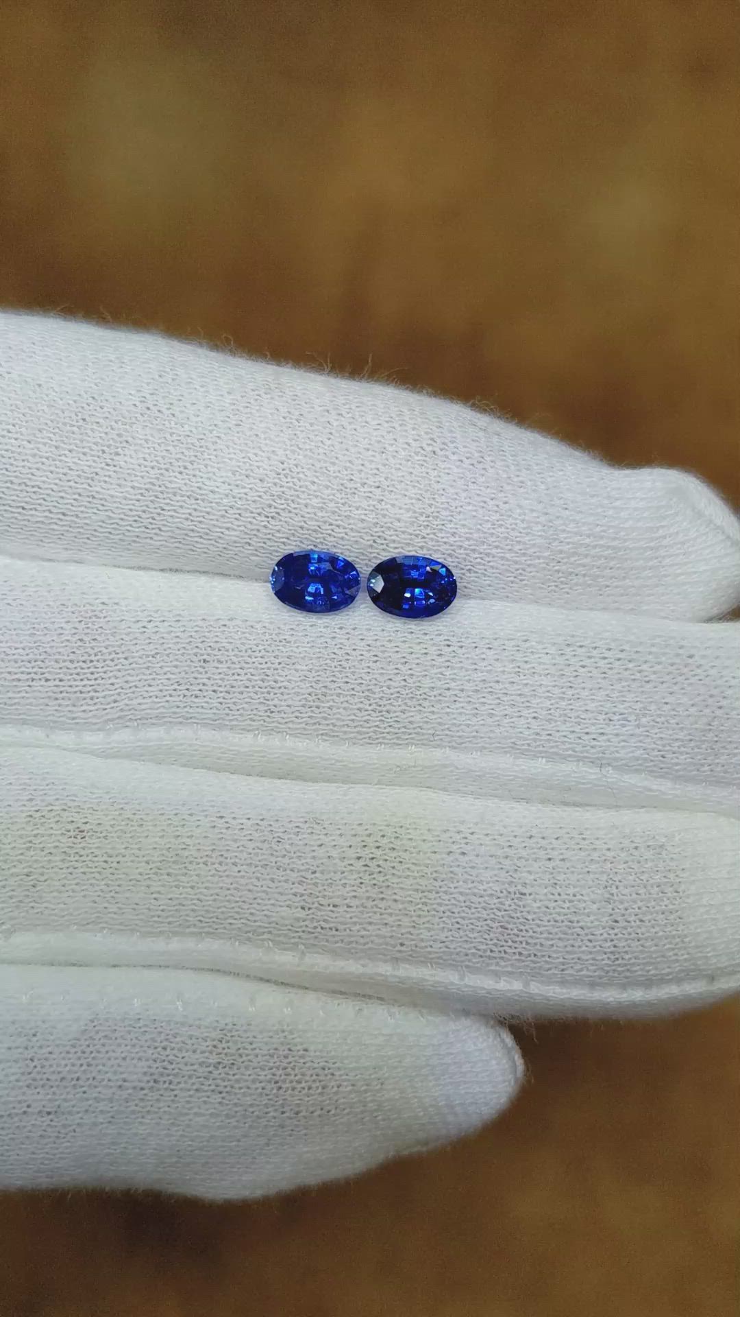 1.71&nbsp;Ct.Tw.Total Carat Weight Blue Sapphire Pair from Ceylon (Sri Lanka) Size Video