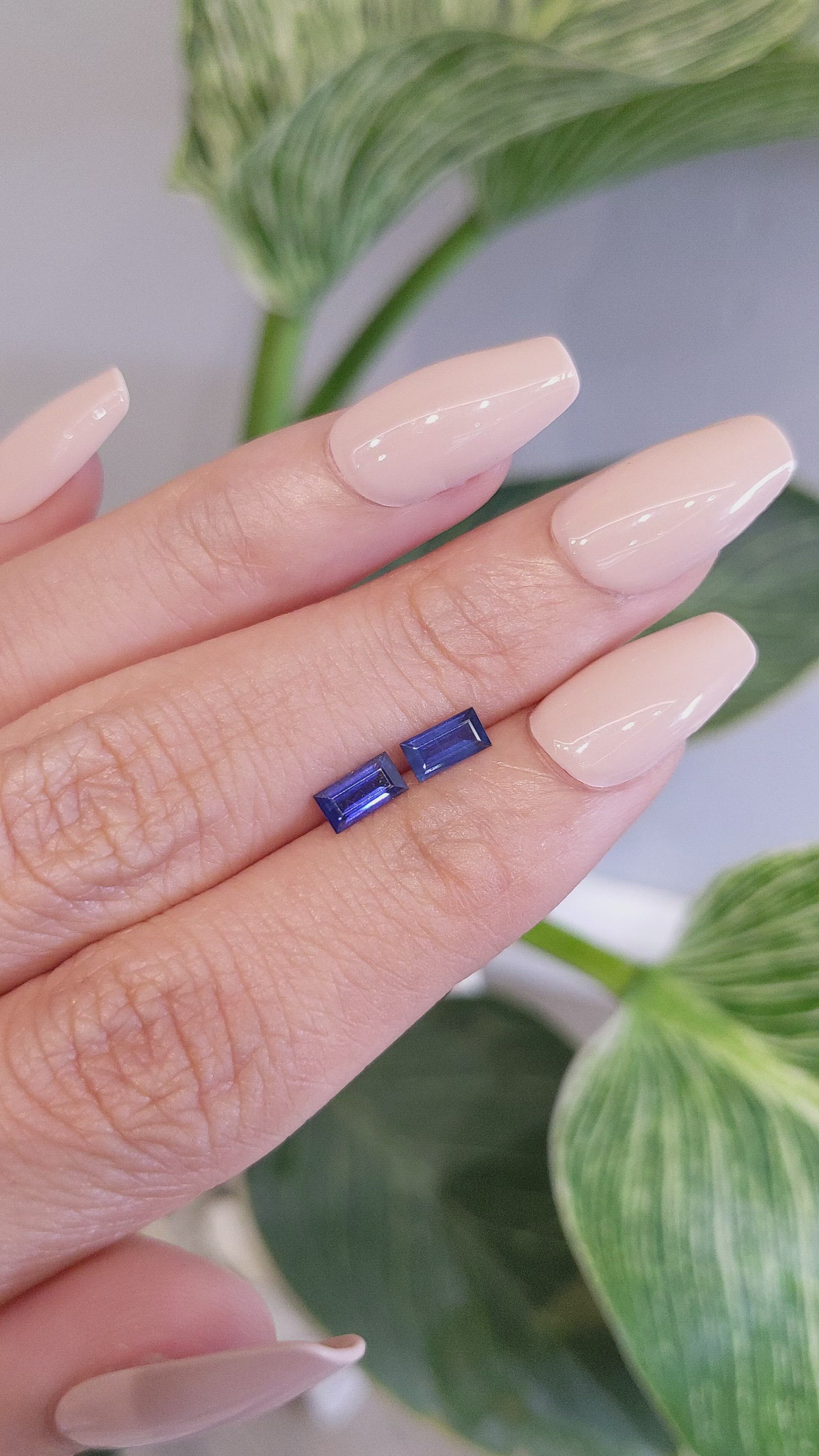 0.94 Ct.Tw.Total Carat Weight Blue Sapphire Pair from Ceylon (Sri Lanka) Size Video
