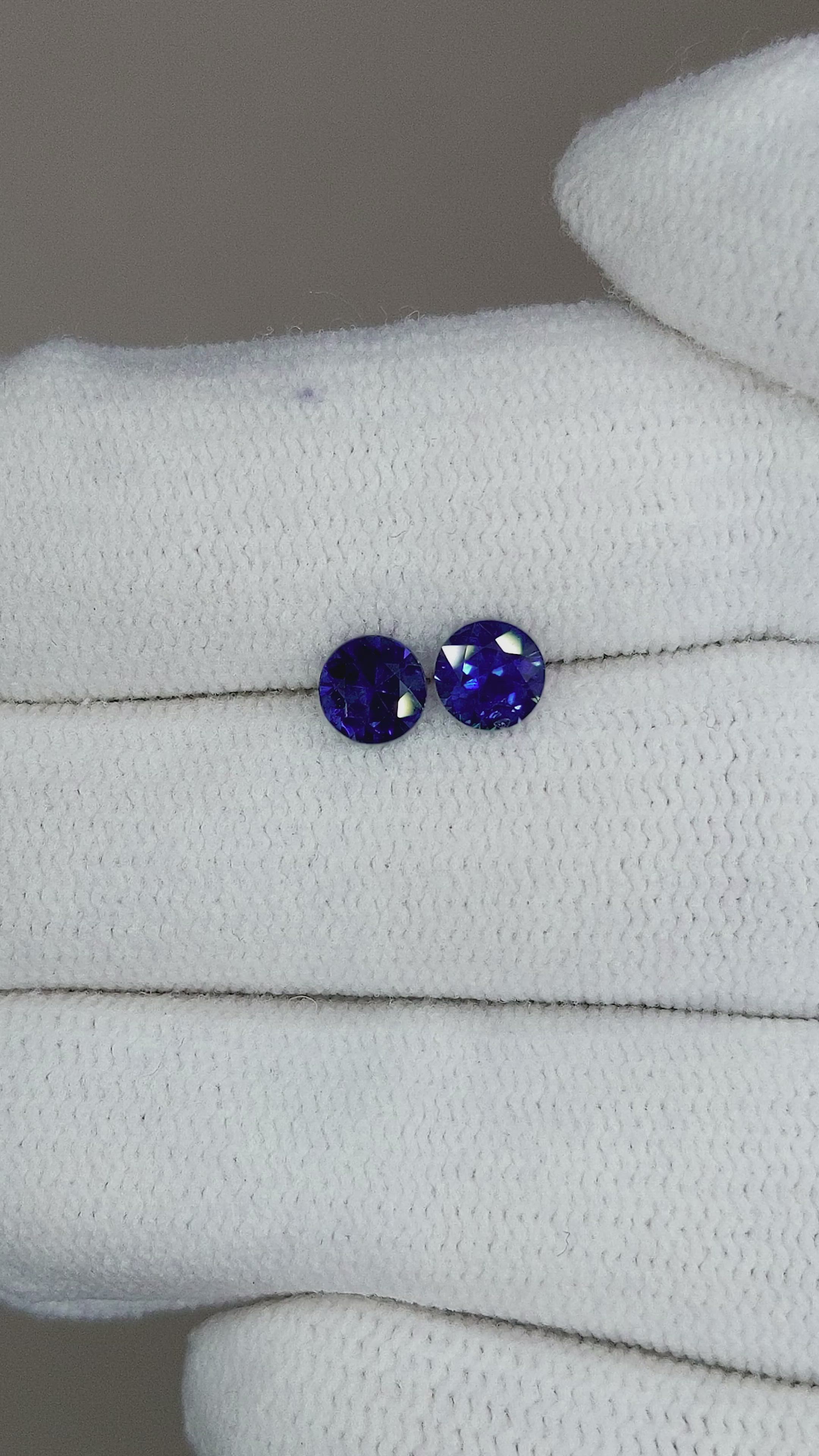 0.79 Ct.Tw.Total Carat Weight Blue Sapphire Pair from Ceylon (Sri Lanka) Size Video