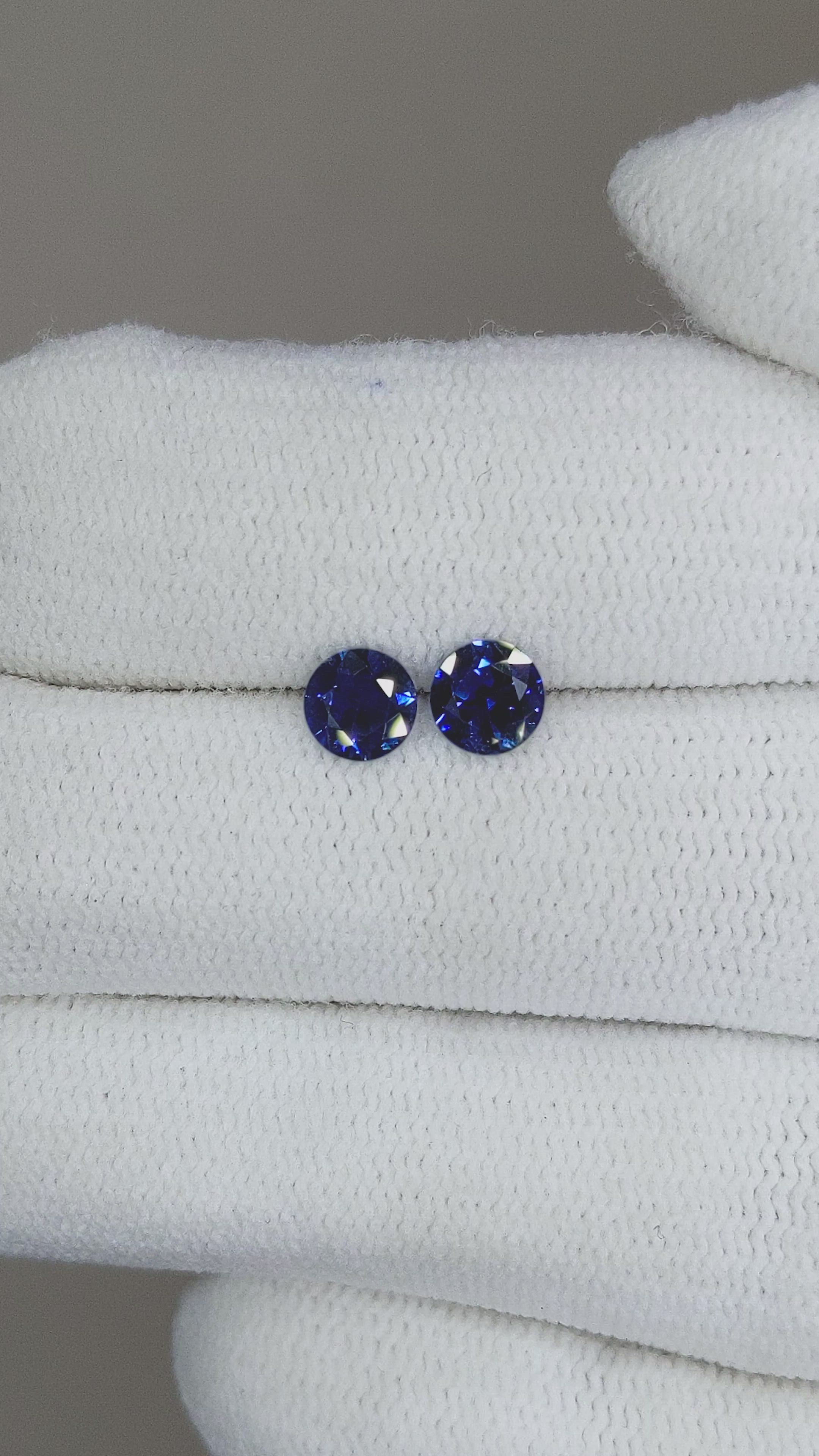 0.83 Ct.Tw.Total Carat Weight Blue Sapphire Pair from Ceylon (Sri Lanka) Size Video