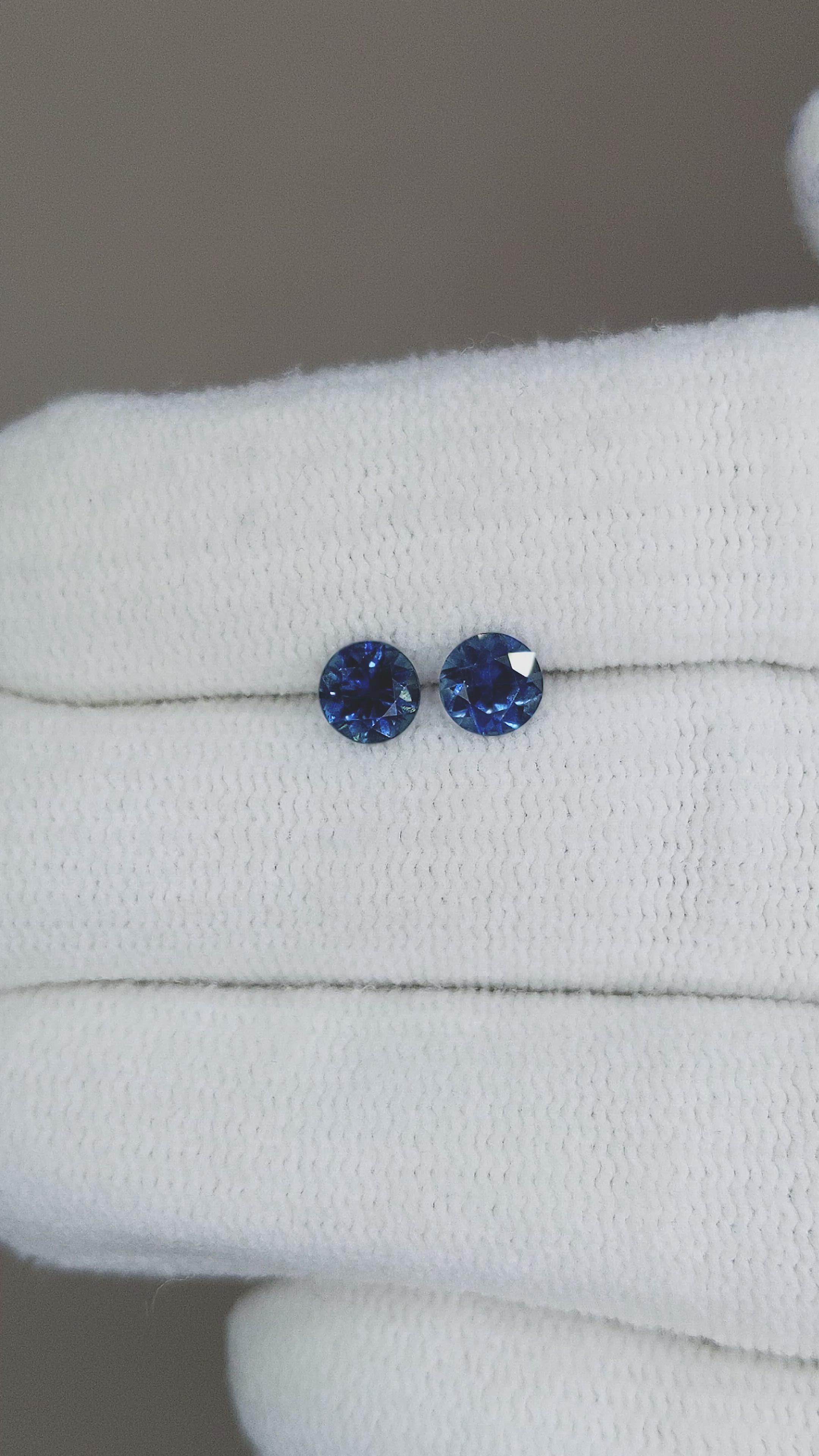 0.86 Ct.Tw.Total Carat Weight Blue Sapphire Pair from Ceylon (Sri Lanka) Size Video