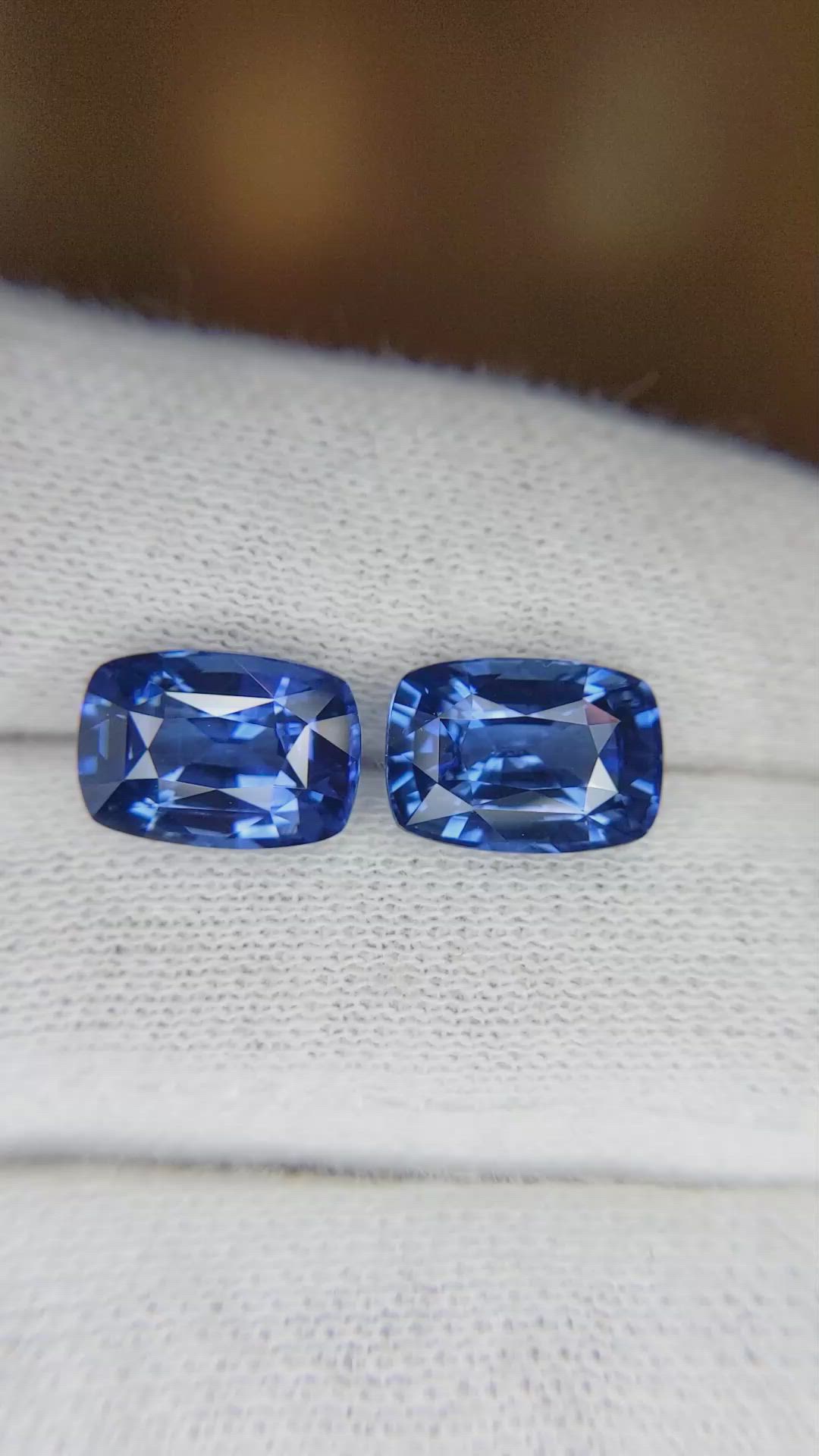 7.19 Ct.Tw.Total Carat Weight Blue Sapphire Pair from Ceylon (Sri Lanka) Size Video