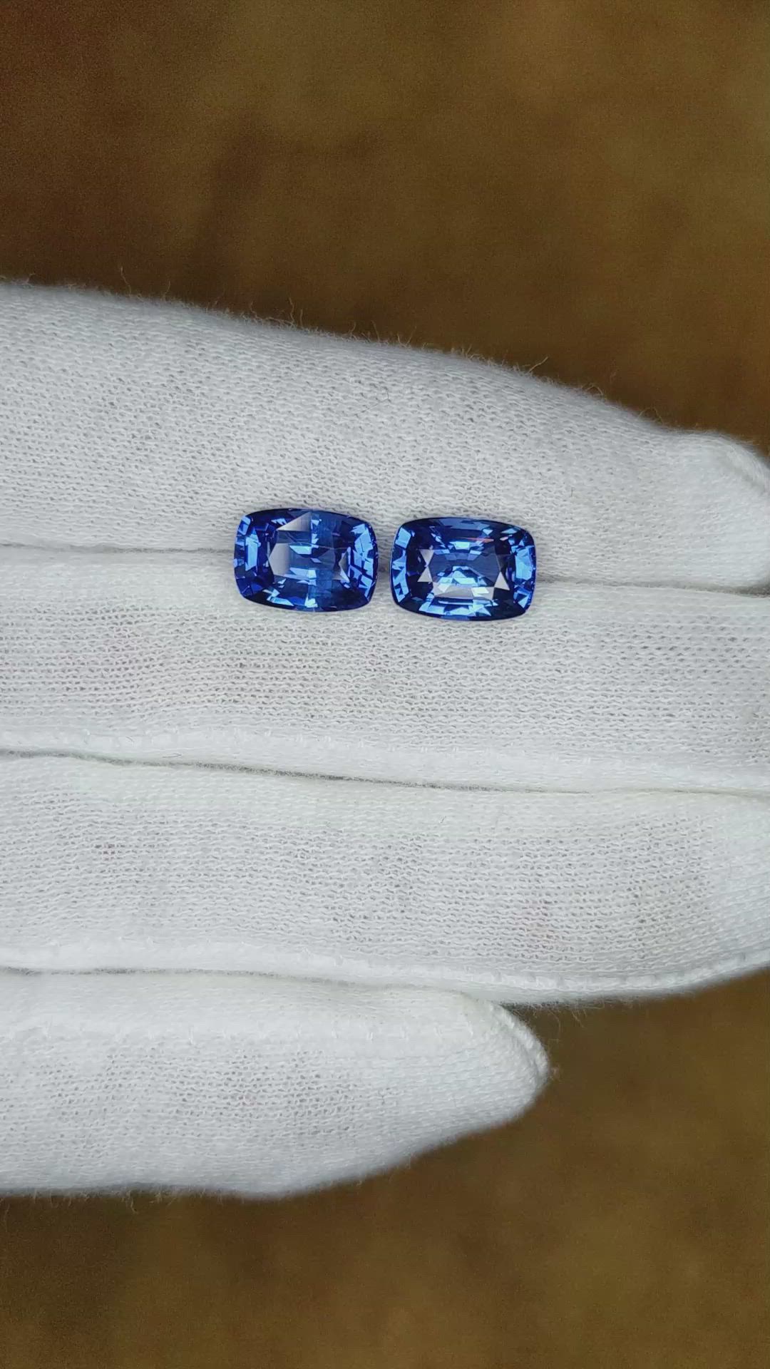 7.19 Ct.Tw.Total Carat Weight Blue Sapphire Pair from Ceylon (Sri Lanka) Size Video