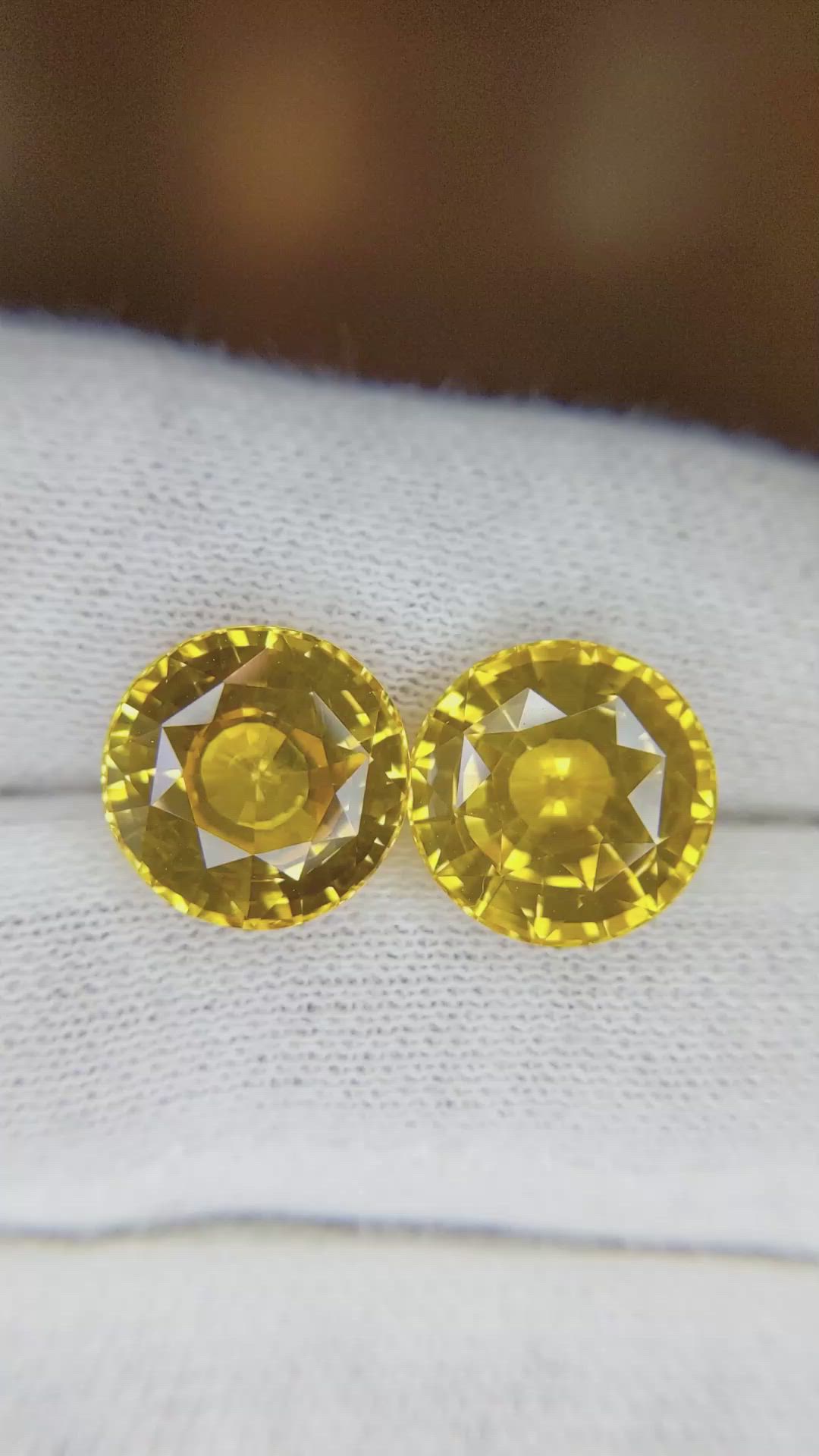 13.81 Ct.Tw.Total Carat Weight Yellow Sapphire Pair from Ceylon (Sri Lanka) Size Video