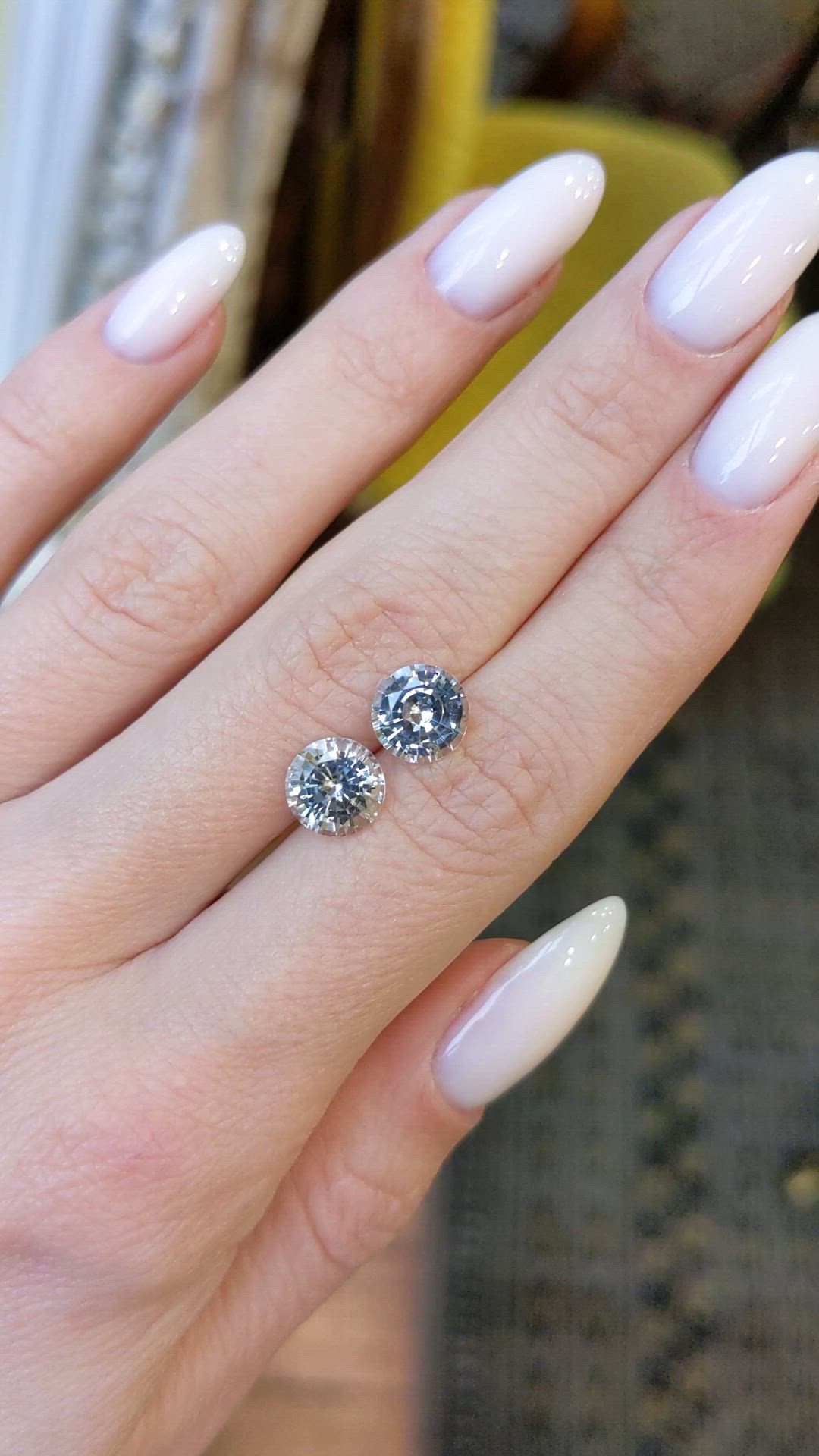 4.51 Ct.Tw.Total Carat Weight White Sapphire Pair from Ceylon (Sri Lanka) Size Video