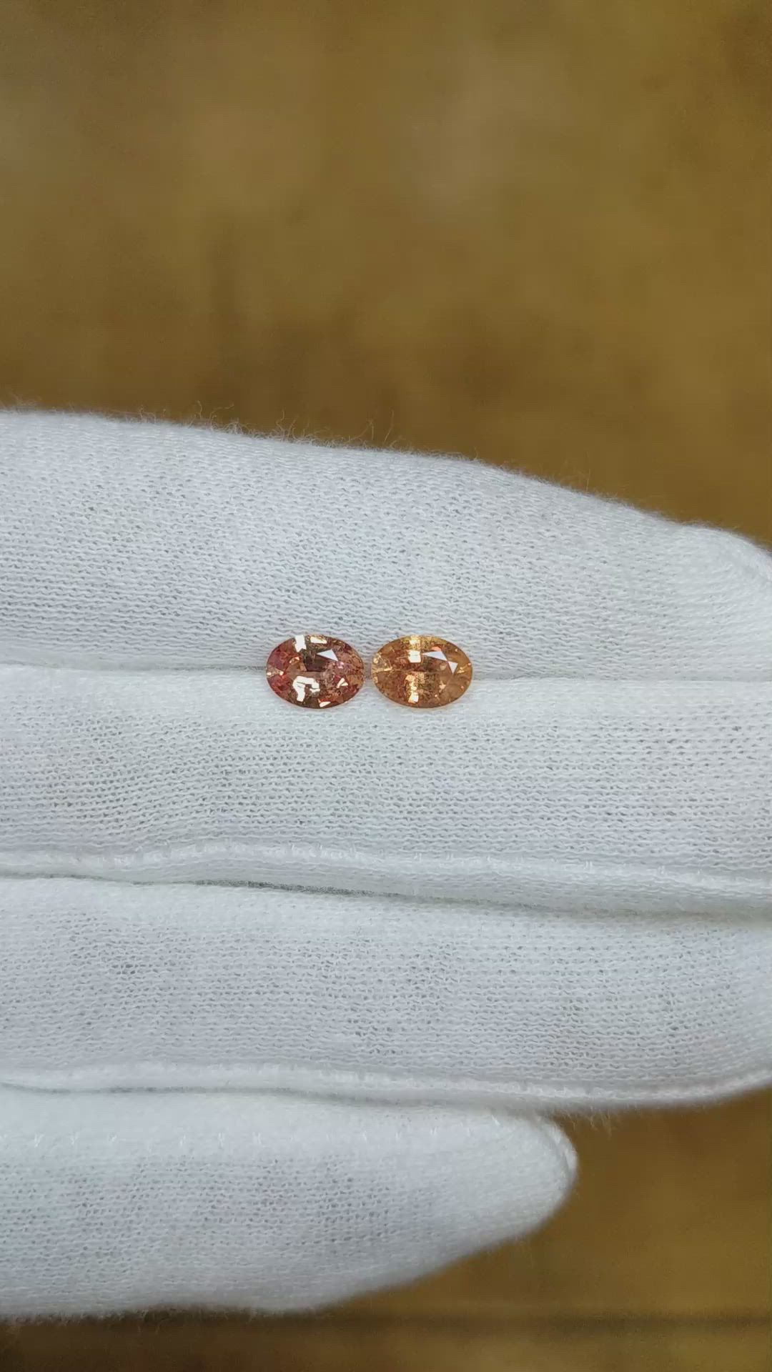 1.75&nbsp;Ct.Tw.Total Carat Weight Padparadscha Sapphire Pair from Madagascar Size Video
