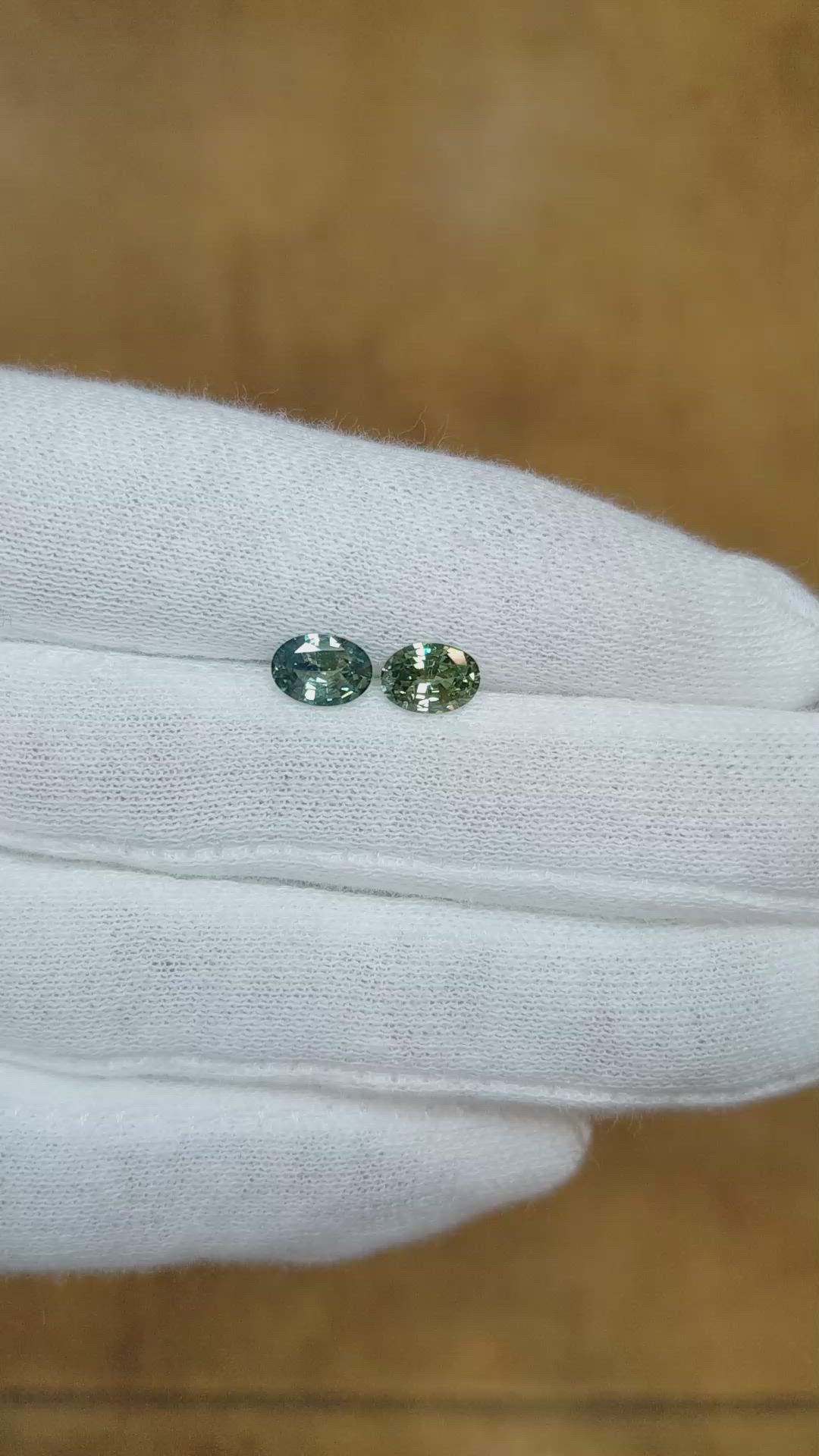 1.59 Ct.Tw.Total Carat Weight Bluish Green Sapphire Pair from Madagascar Size Video