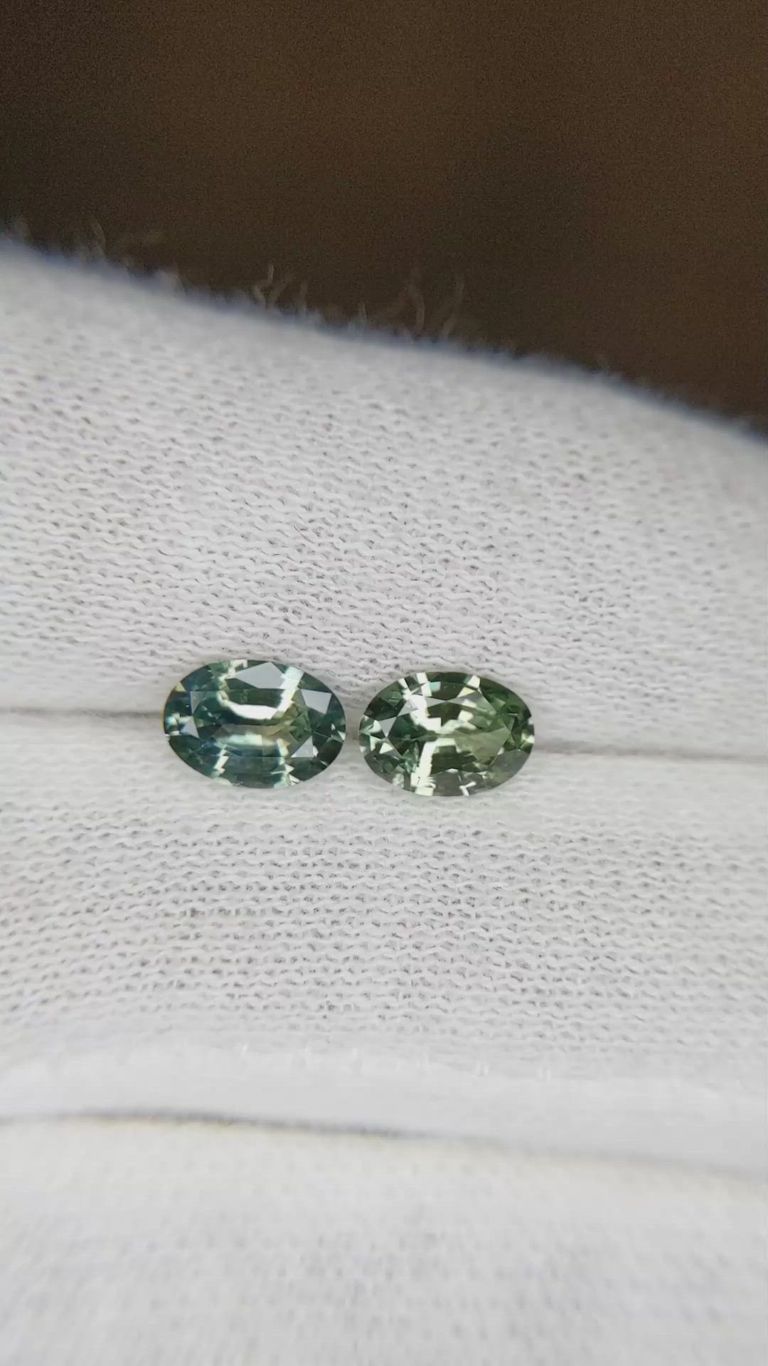 1.59 Ct.Tw.Total Carat Weight Bluish Green Sapphire Pair from Madagascar Size Video