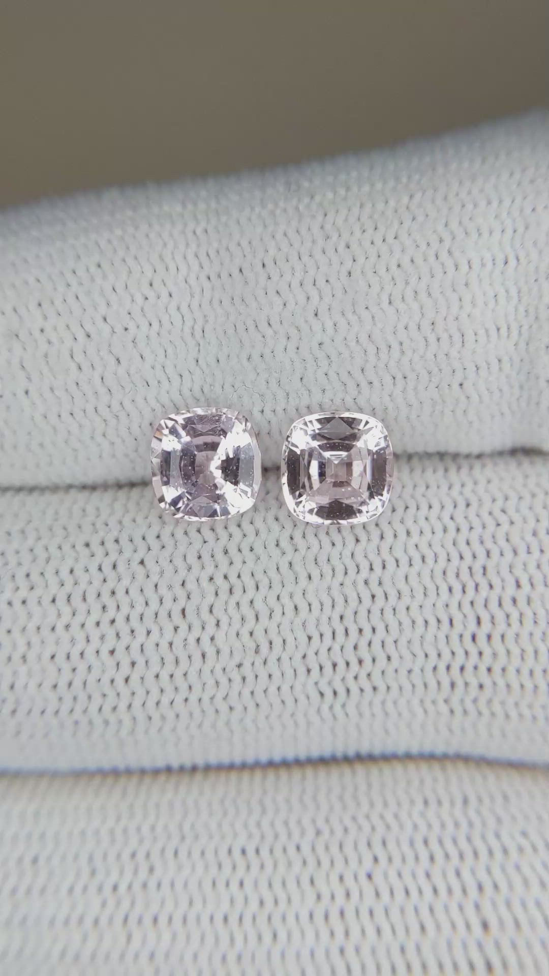 2.43 Ct.Tw.Total Carat Weight White Sapphire Pair from Ceylon (Sri Lanka) Size Video