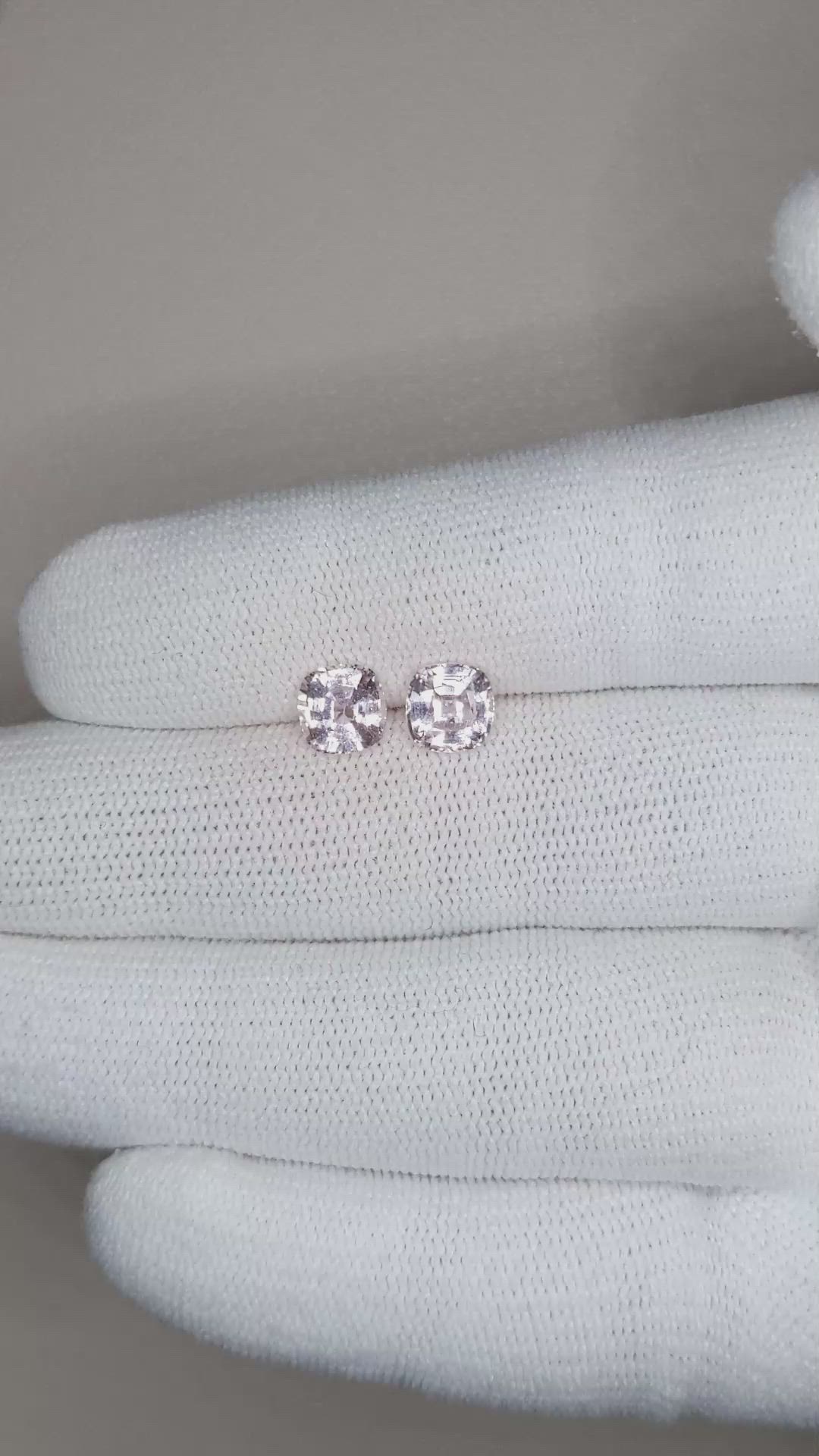 2.43 Ct.Tw.Total Carat Weight White Sapphire Pair from Ceylon (Sri Lanka) Size Video