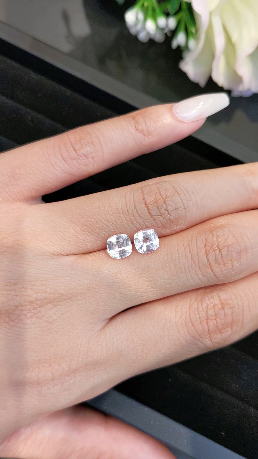 2.43 Ct.Tw.Total Carat Weight White Sapphire Pair from Ceylon (Sri Lanka) Size Video