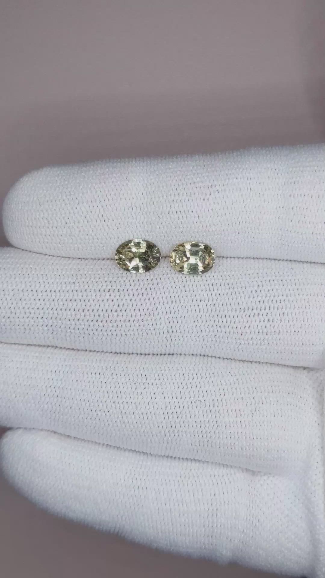 2.18&nbsp;Ct.Tw.Total Carat Weight Yellowish Green Sapphire Pair from Ceylon (Sri Lanka) Size Video