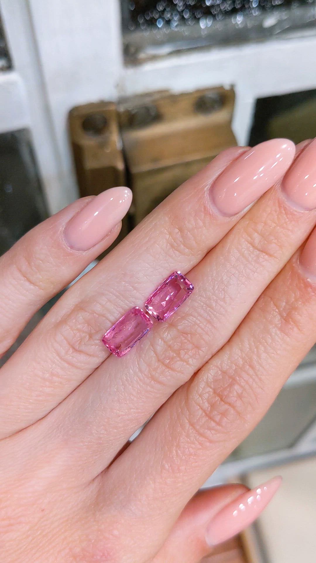 3.83&nbsp;Ct.Tw.Total Carat Weight Pink Sapphire Pair from Ceylon (Sri Lanka) Size Video