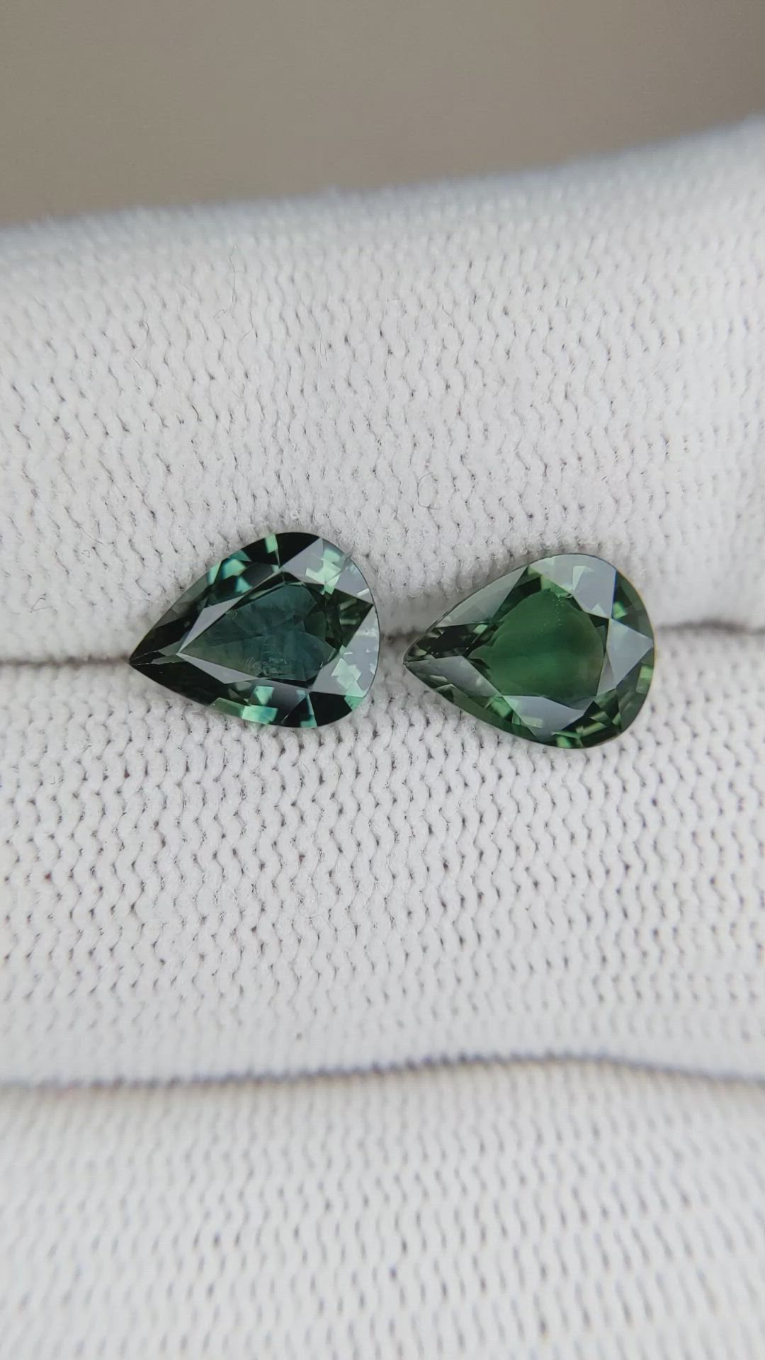 3.44 Ct.Tw.Total Carat Weight Bluish Green Sapphire Pair from Ceylon (Sri Lanka) Size Video