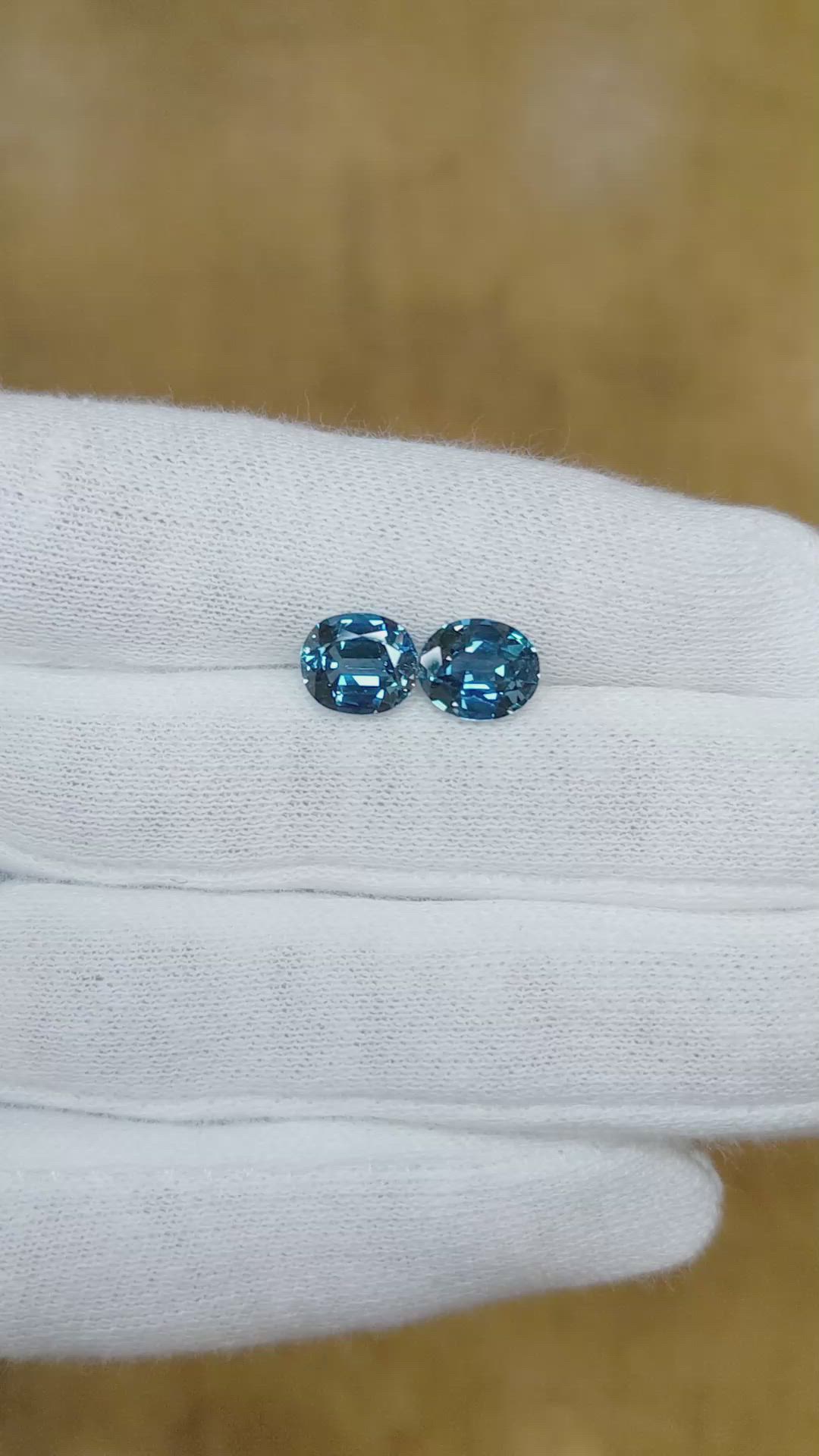 3.61 Ct.Tw.Total Carat Weight Blue Sapphire Pair from Ceylon (Sri Lanka) Size Video