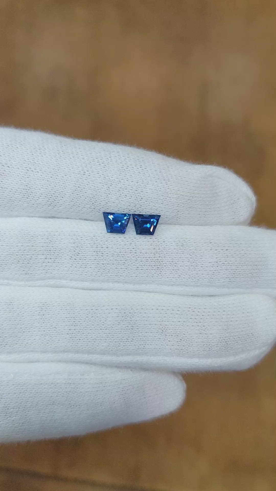1.09 Ct.Tw.Total Carat Weight Blue Sapphire Pair from Ceylon (Sri Lanka) Size Video