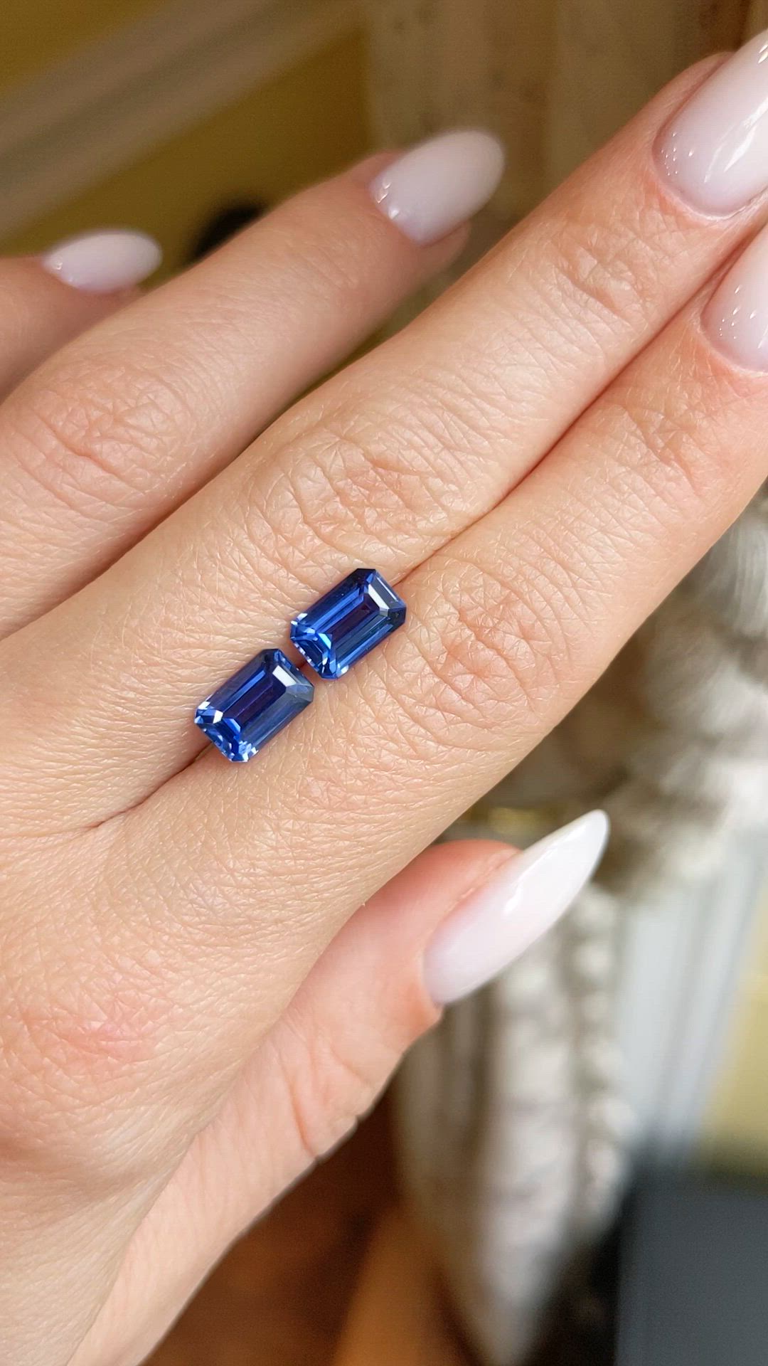 3.49 Ct.Tw.Total Carat Weight Blue Sapphire Pair from Ceylon (Sri Lanka) Size Video