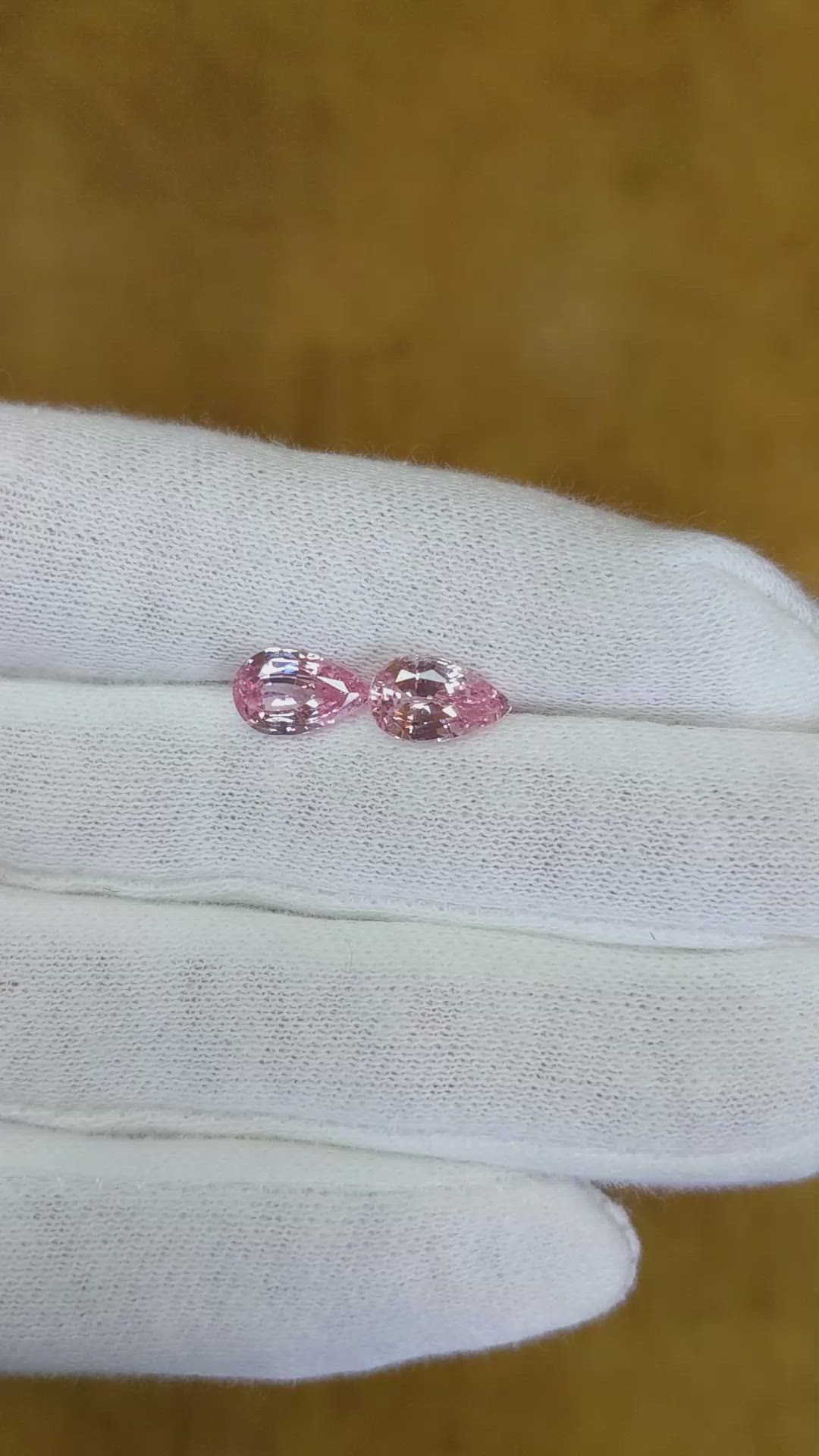 3.13 Ct.Tw.Total Carat Weight Padparadscha Sapphire Pair from Madagascar Size Video