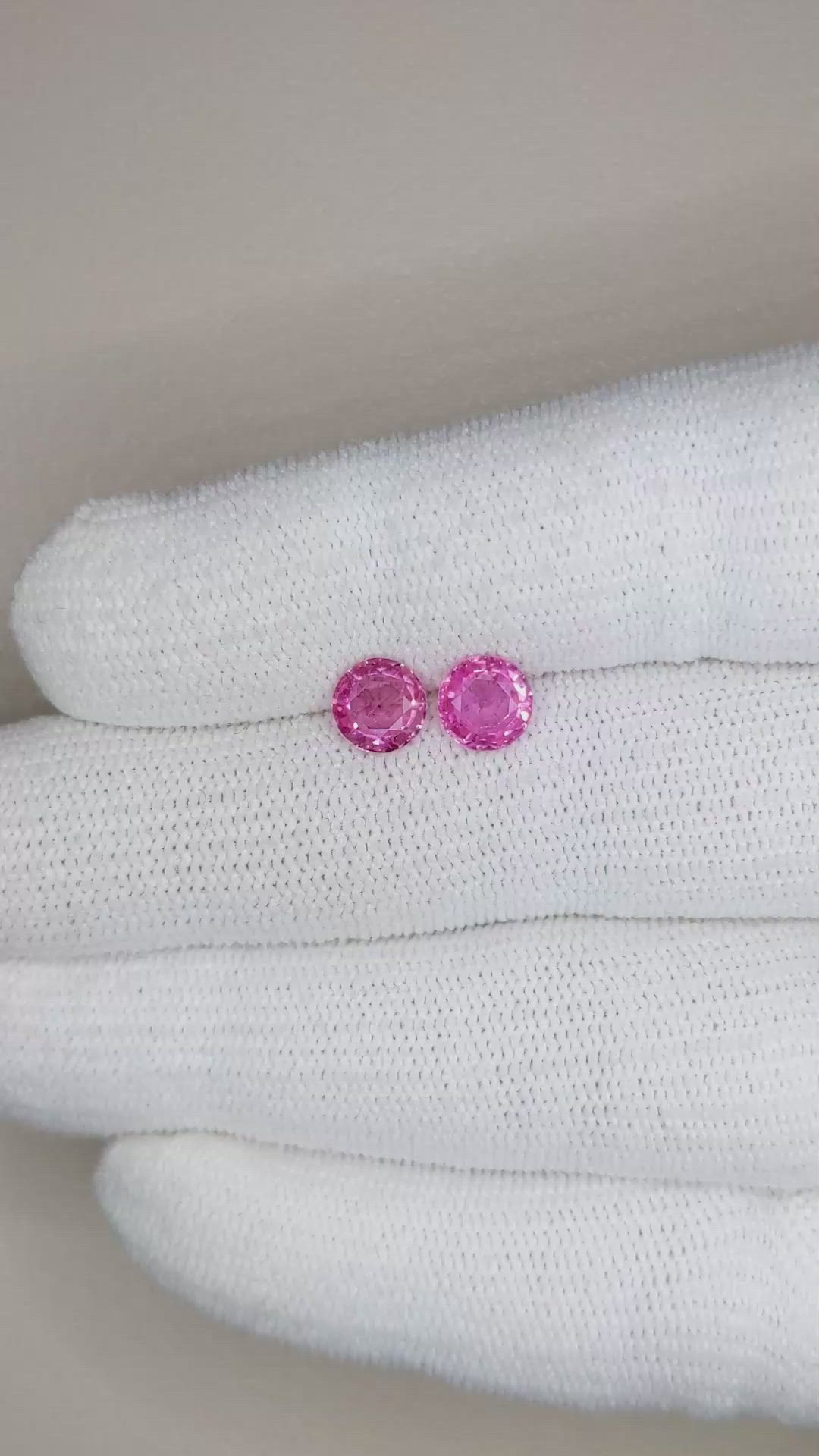 2.10 Ct.Tw.Total Carat Weight Pink Sapphire Pair from Ceylon (Sri Lanka) Size Video
