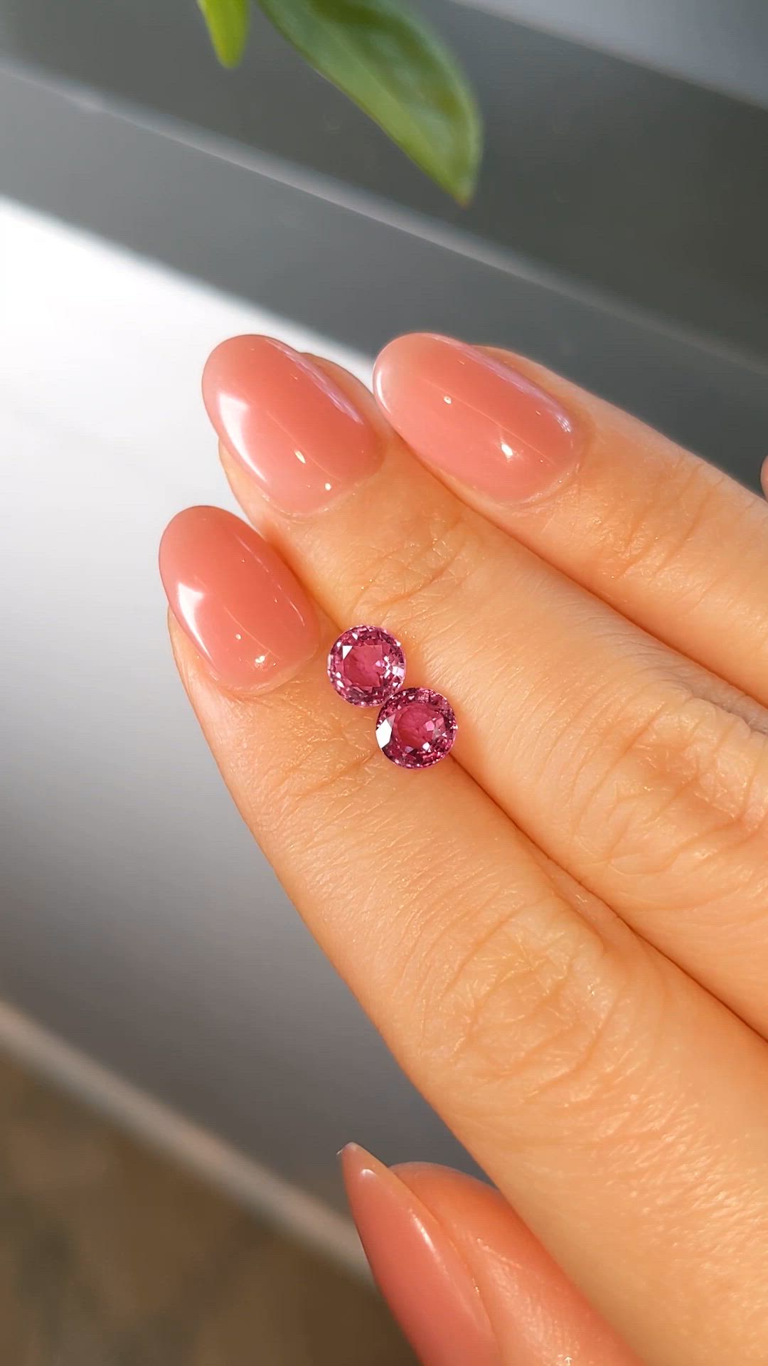 2.10 Ct.Tw.Total Carat Weight Pink Sapphire Pair from Ceylon (Sri Lanka) Size Video