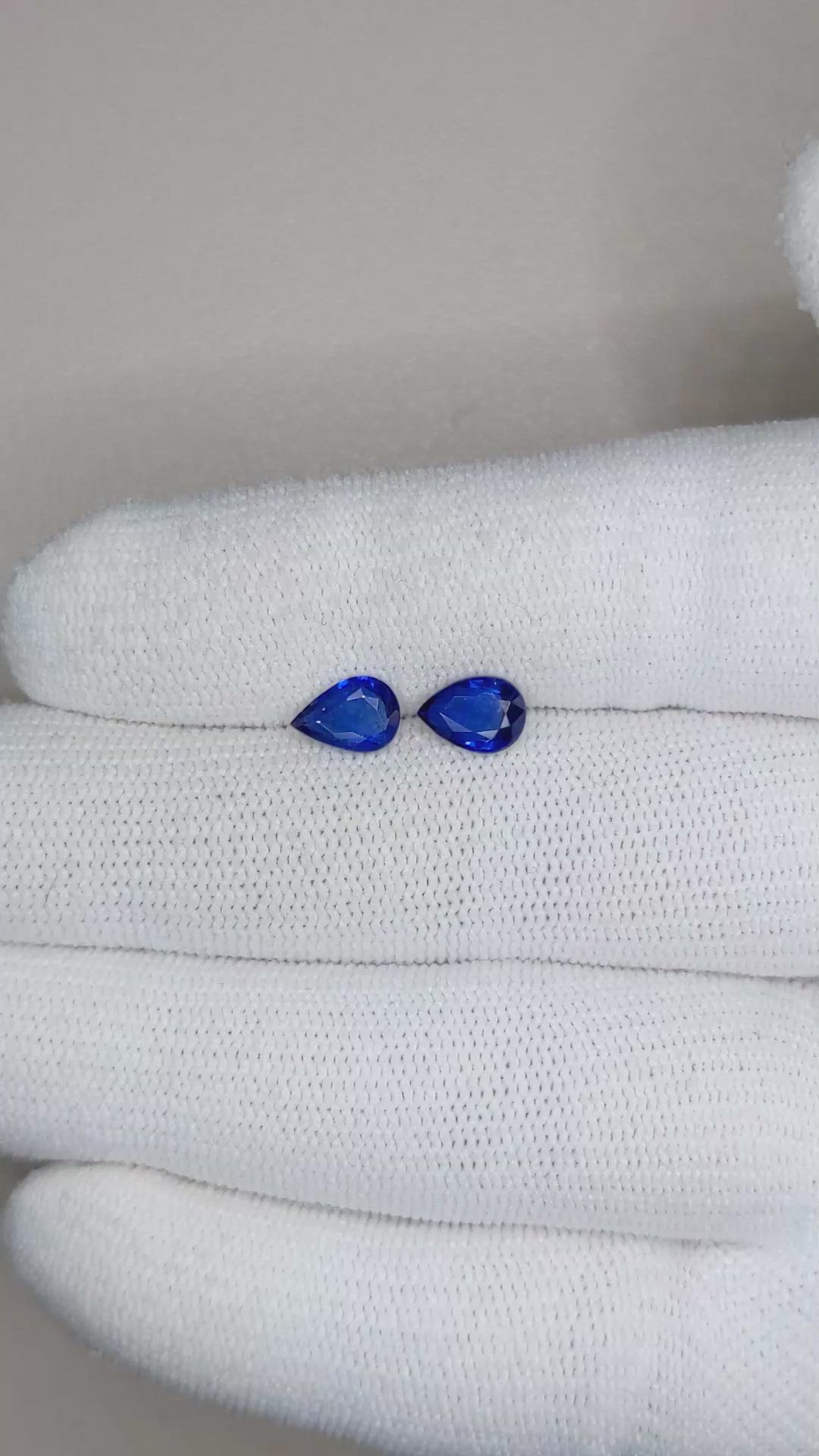 1.53 Ct.Tw.Total Carat Weight Blue Sapphire Pair from Ceylon (Sri Lanka) Size Video