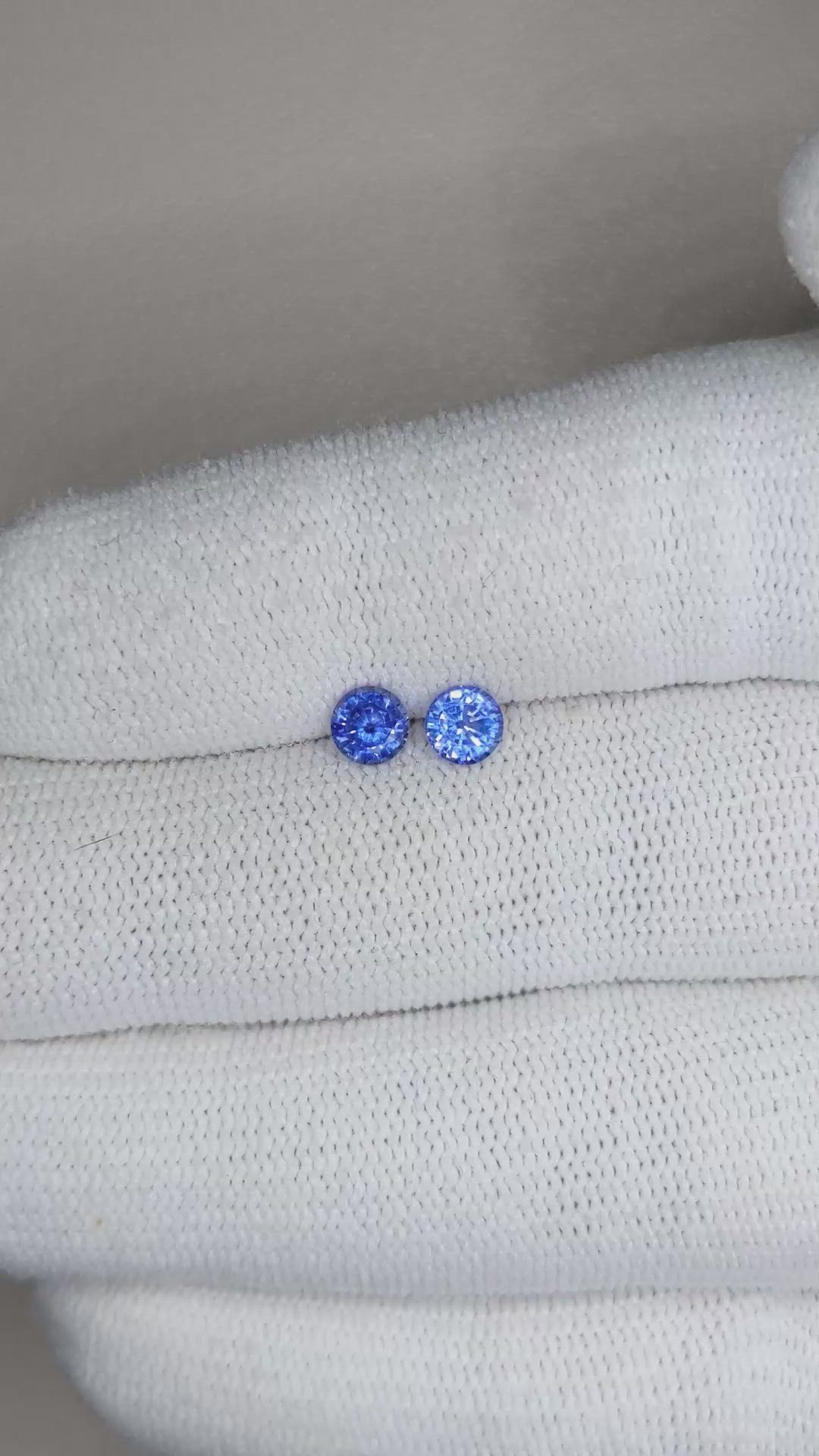 0.76 Ct.Tw.Total Carat Weight Blue Sapphire Pair from Ceylon (Sri Lanka) Size Video
