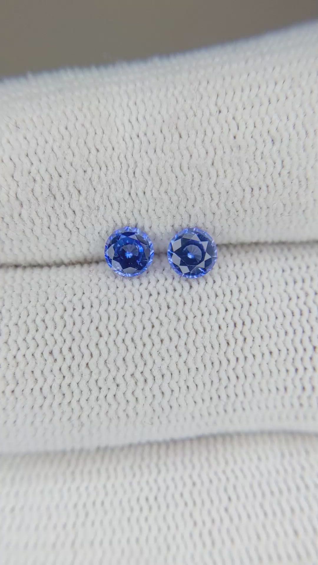 0.76 Ct.Tw.Total Carat Weight Blue Sapphire Pair from Ceylon (Sri Lanka) Size Video