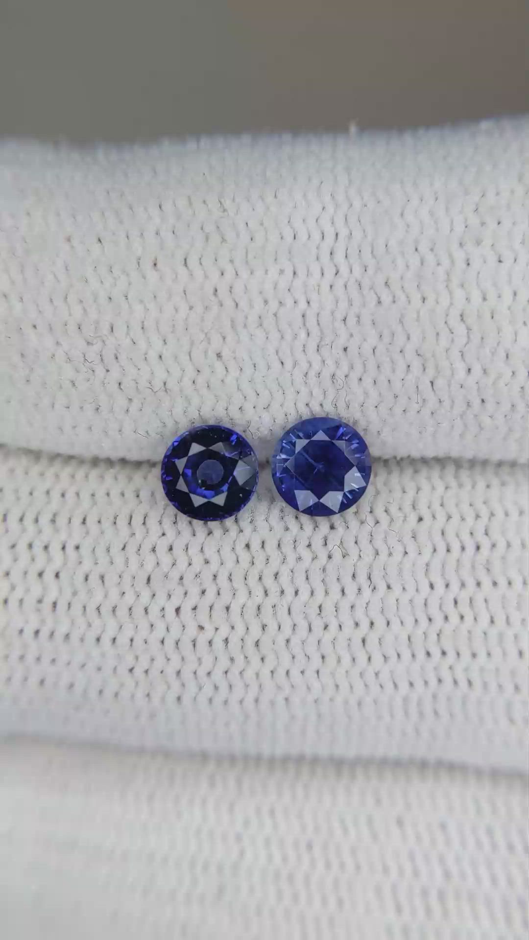 1.23 Ct.Tw.Total Carat Weight Blue Sapphire Pair from Ceylon (Sri Lanka) Size Video