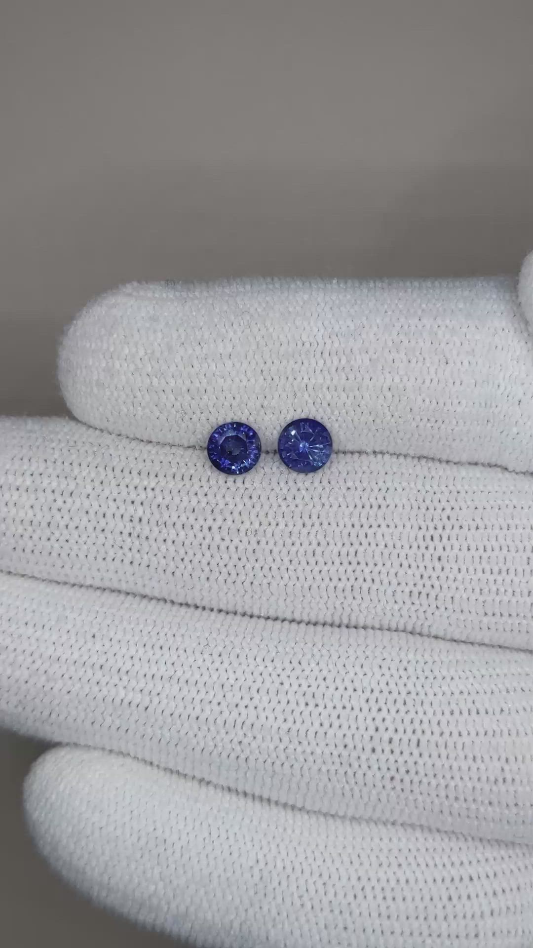 1.23 Ct.Tw.Total Carat Weight Blue Sapphire Pair from Ceylon (Sri Lanka) Size Video