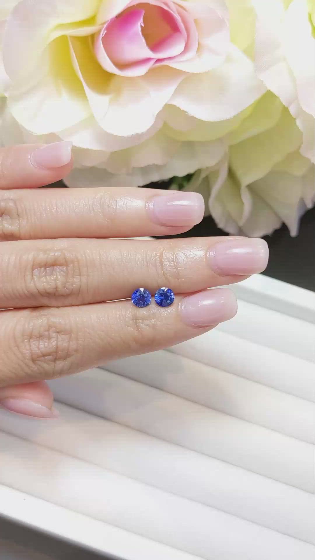 1.41 Ct.Tw.Total Carat Weight Blue Sapphire Pair from Ceylon (Sri Lanka) Size Video