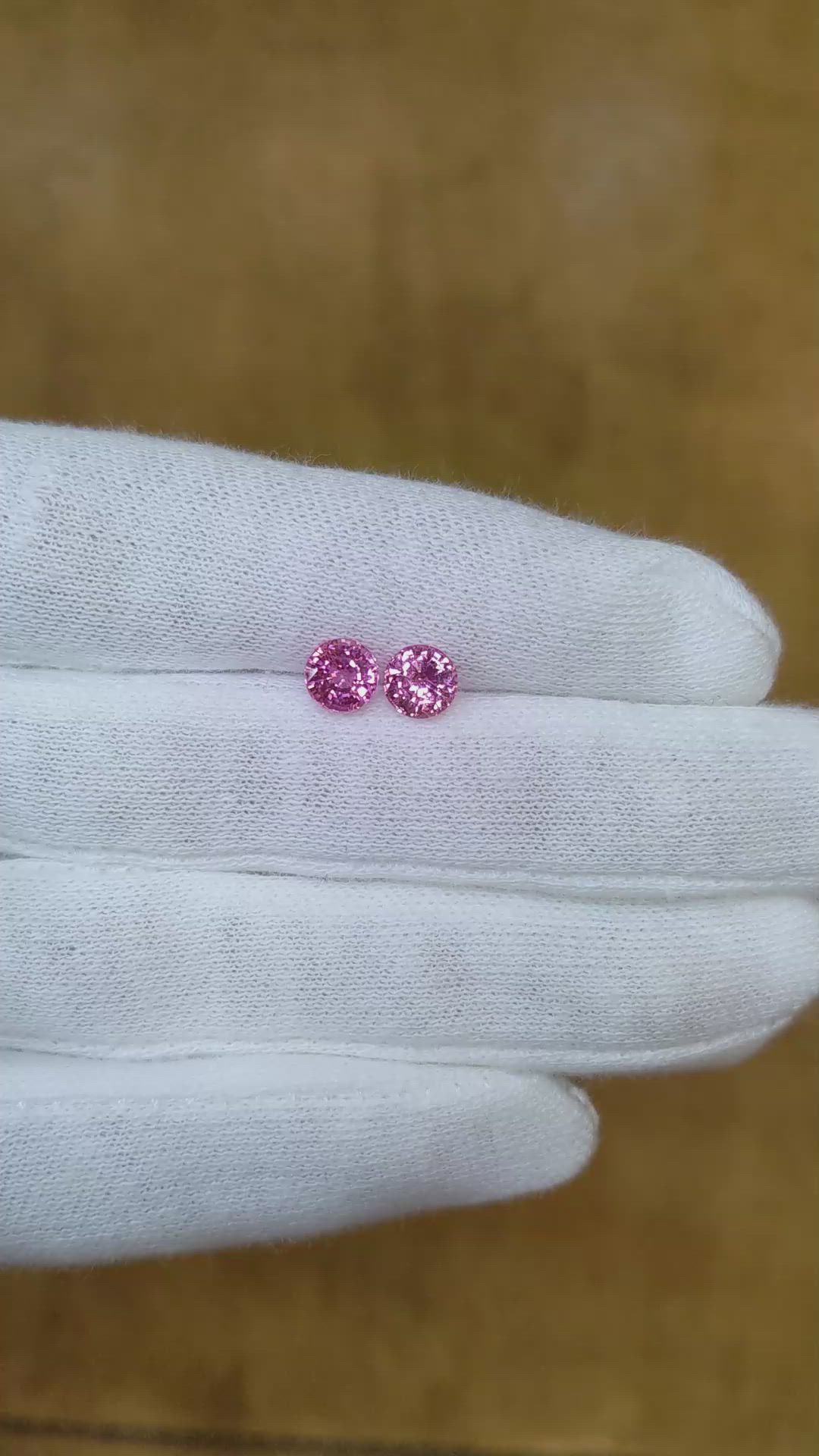 2.08 Ct.Tw.Total Carat Weight Pink Sapphire Pair from Ceylon (Sri Lanka) Size Video