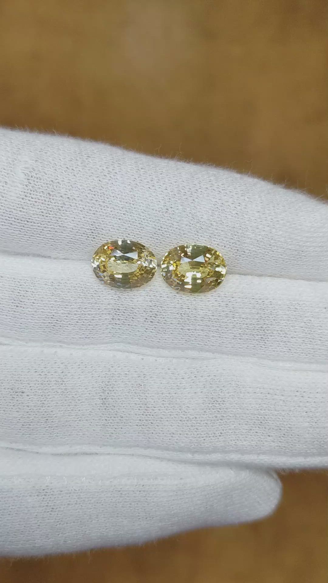 6.77 Ct.Tw.Total Carat Weight Yellow Sapphire Pair from Ceylon (Sri Lanka) Size Video