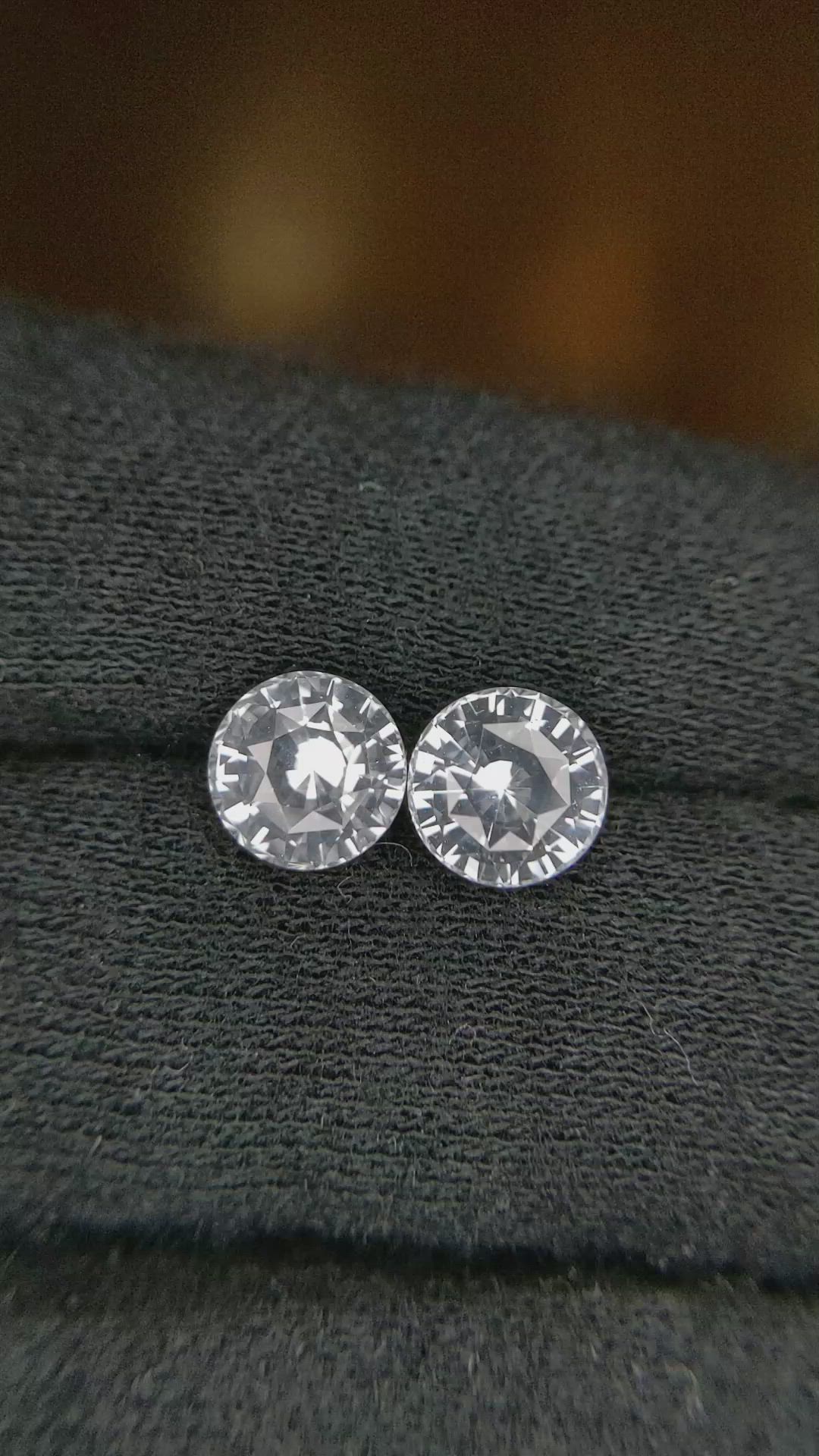 3.56&nbsp;Ct.Tw.Total Carat Weight White Sapphire Pair from Ceylon (Sri Lanka) Size Video