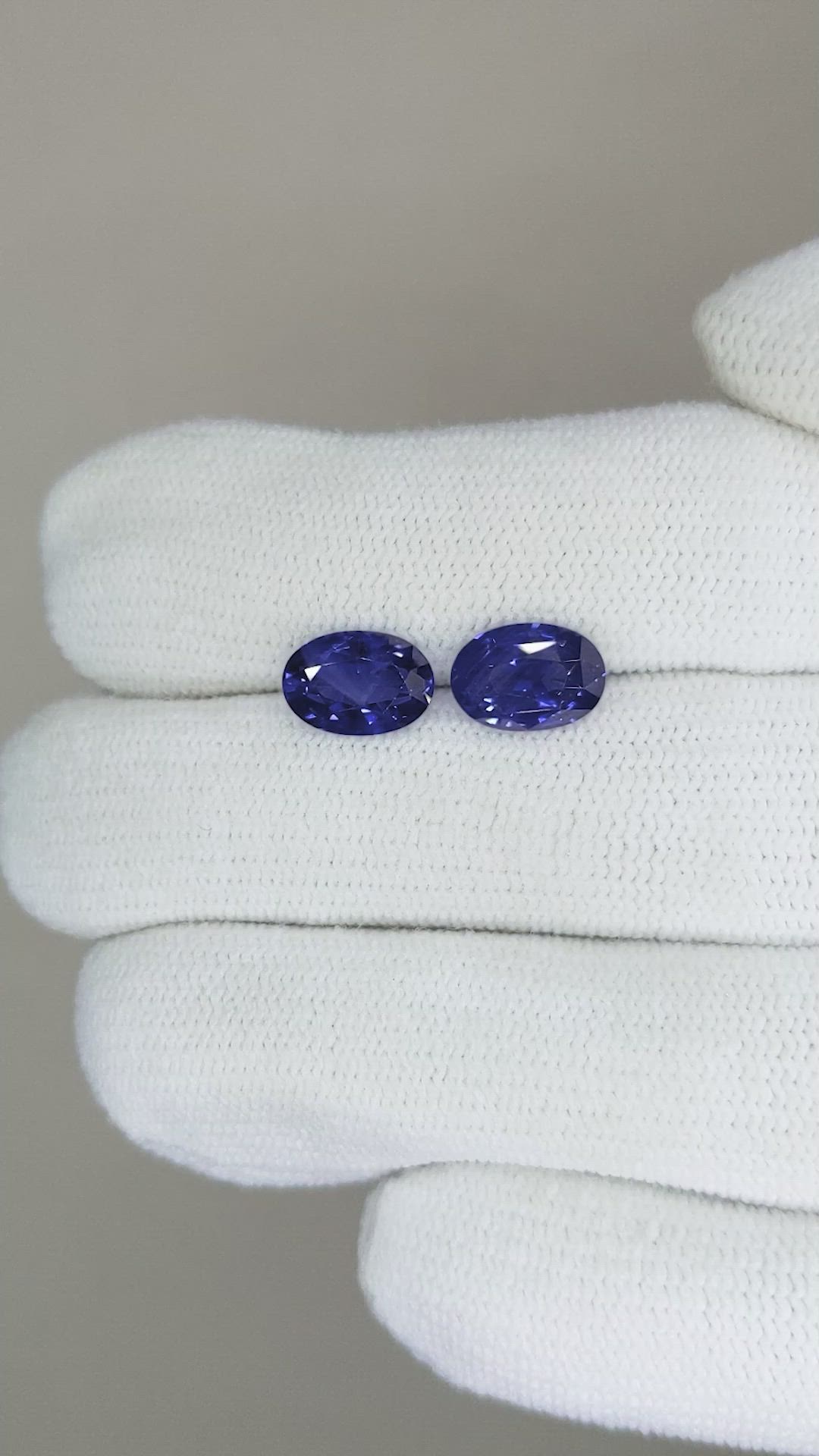 3.66 Ct.Tw.Total Carat Weight Blue Sapphire Pair from Ceylon (Sri Lanka) Size Video