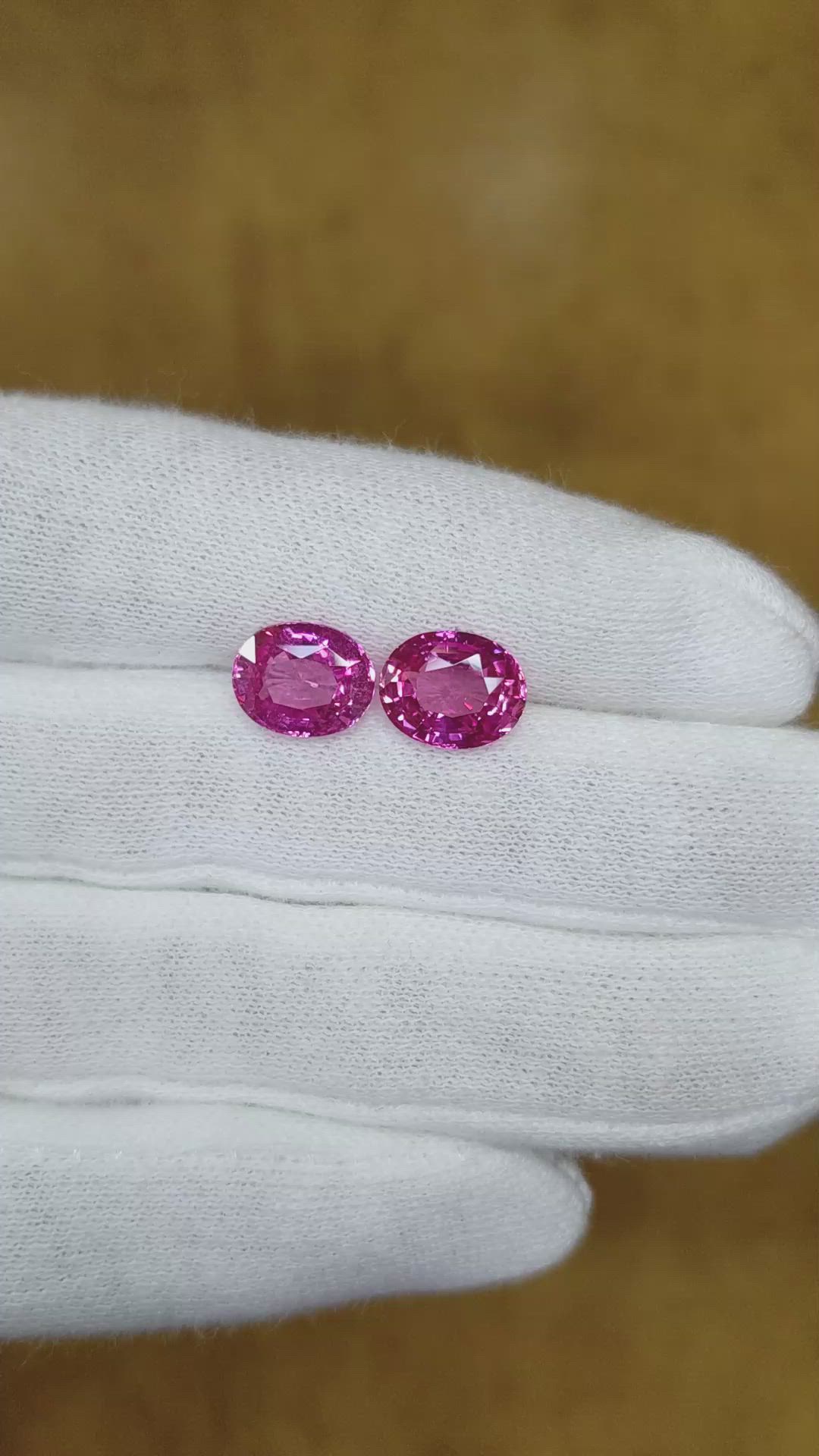 6.09&nbsp;Ct.Tw.Total Carat Weight Purplish Pink Sapphire Pair from Ceylon (Sri Lanka) Size Video