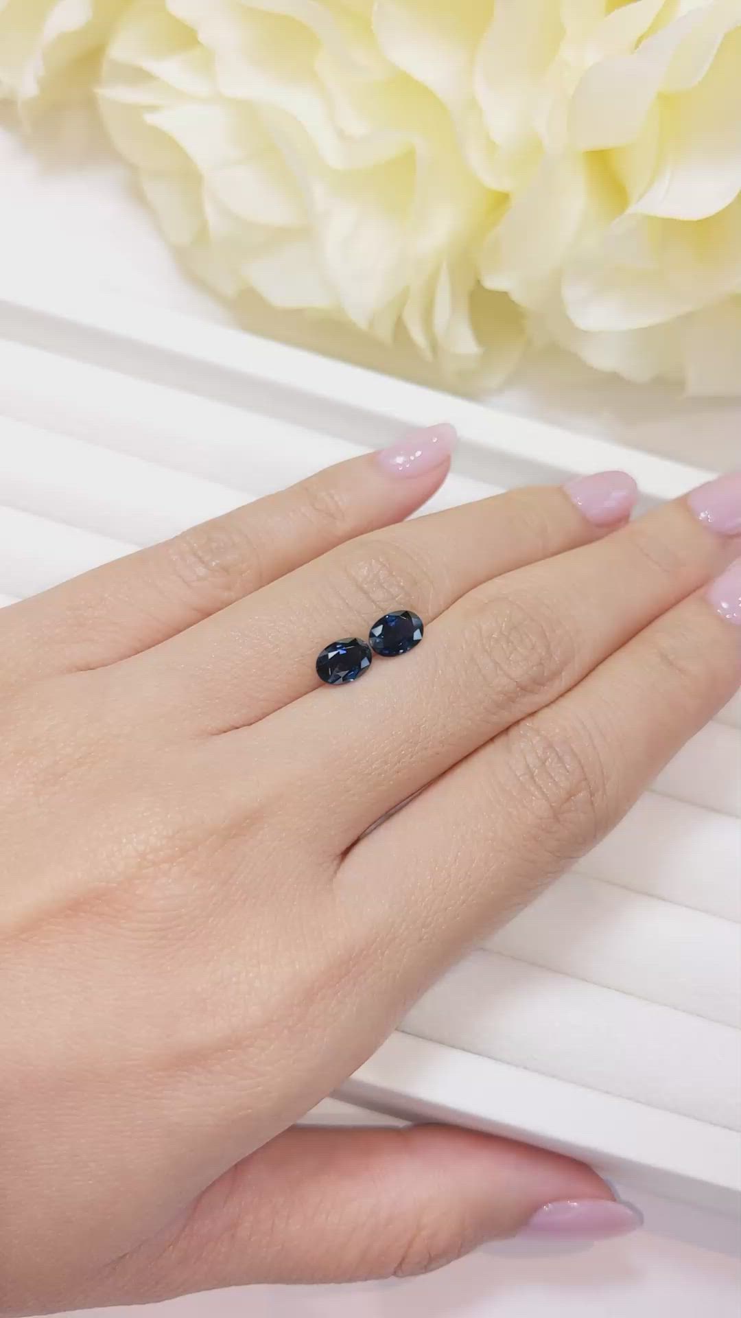 2.28 Ct.Tw.Total Carat Weight Blue Sapphire Pair from Ceylon (Sri Lanka) Size Video