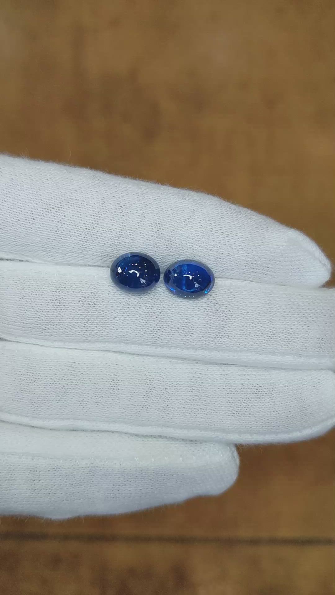 7.37&nbsp;Ct.Tw.Total Carat Weight Blue Cabochon Sapphire Pair from Ceylon (Sri Lanka) Size Video