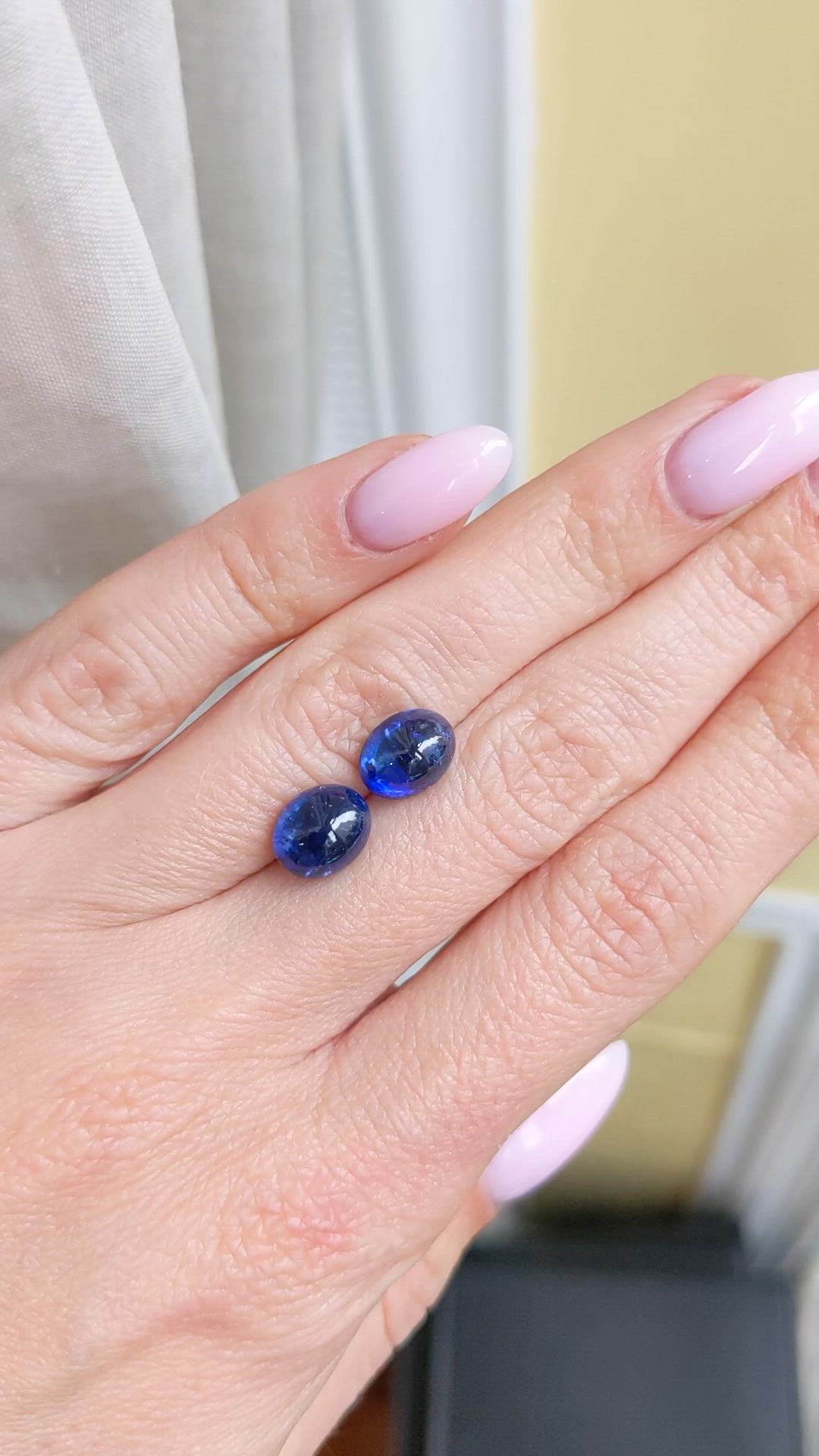 7.37&nbsp;Ct.Tw.Total Carat Weight Blue Cabochon Sapphire Pair from Ceylon (Sri Lanka) Size Video