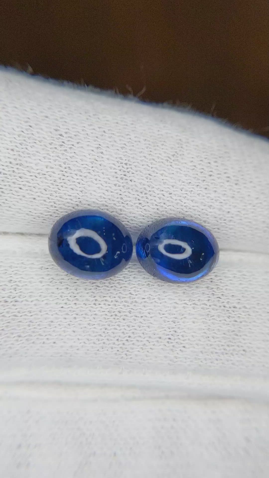 7.37&nbsp;Ct.Tw.Total Carat Weight Blue Cabochon Sapphire Pair from Ceylon (Sri Lanka) Size Video