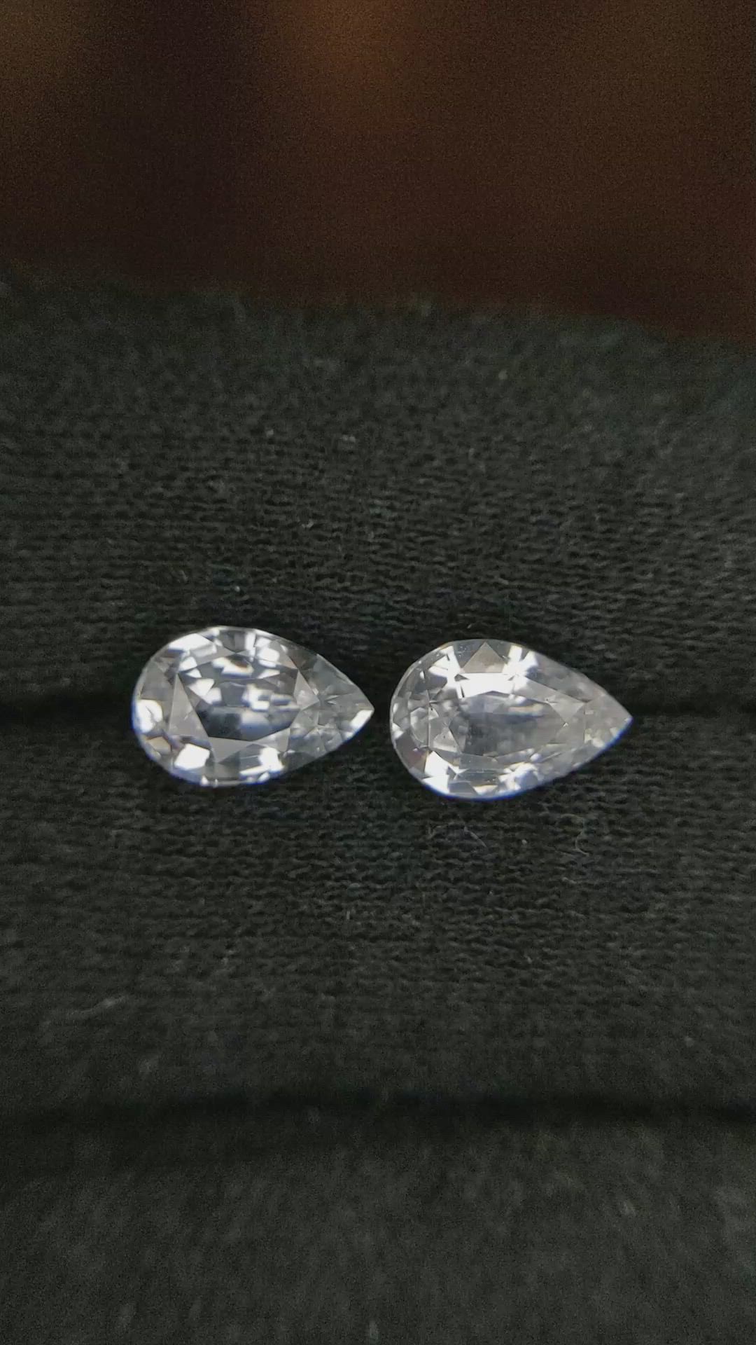 4.03 Ct.Tw.Total Carat Weight White Sapphire Pair from Ceylon (Sri Lanka) Size Video