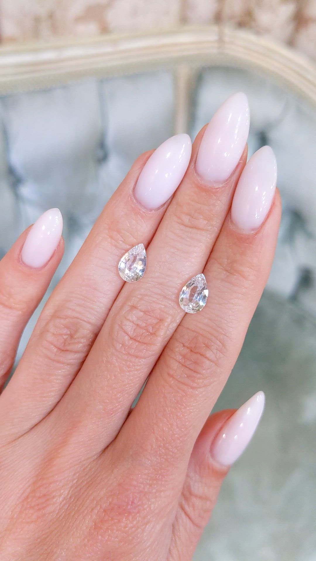 4.03 Ct.Tw.Total Carat Weight White Sapphire Pair from Ceylon (Sri Lanka) Size Video