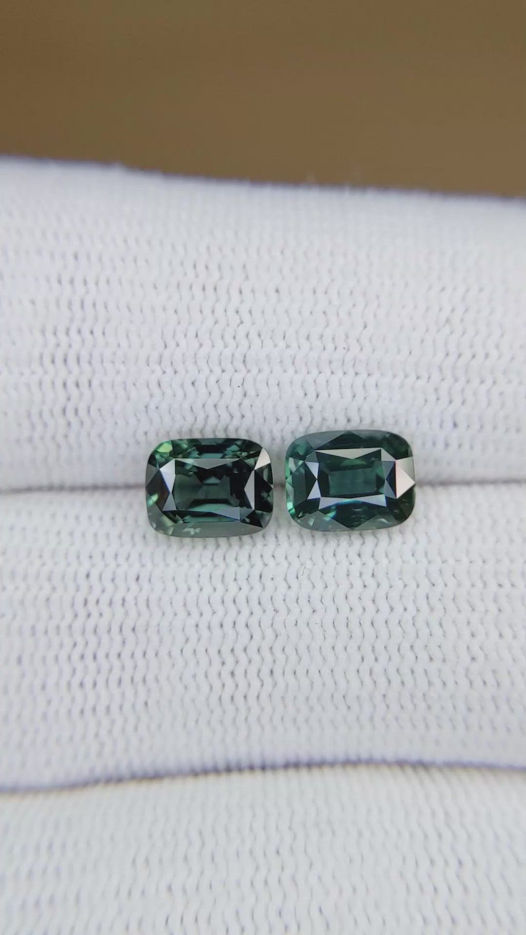 3.68 Ct.Tw.Total Carat Weight Greenish Blue Sapphire Pair from Ceylon (Sri Lanka) Size Video