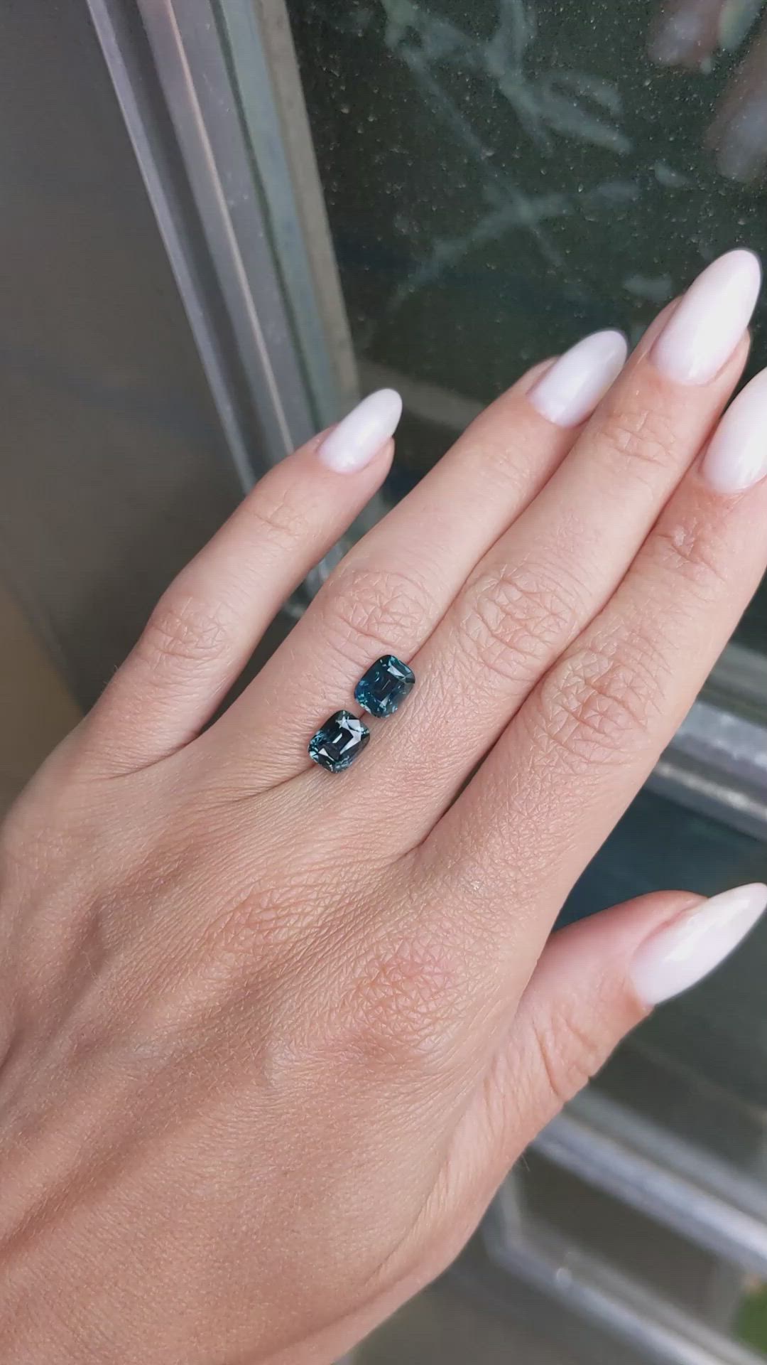 3.68 Ct.Tw.Total Carat Weight Greenish Blue Sapphire Pair from Ceylon (Sri Lanka) Size Video