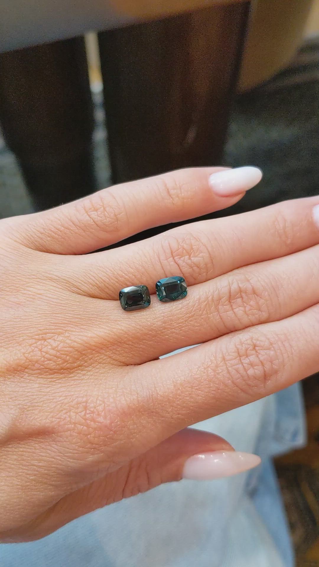 3.68 Ct.Tw.Total Carat Weight Greenish Blue Sapphire Pair from Ceylon (Sri Lanka) Size Video