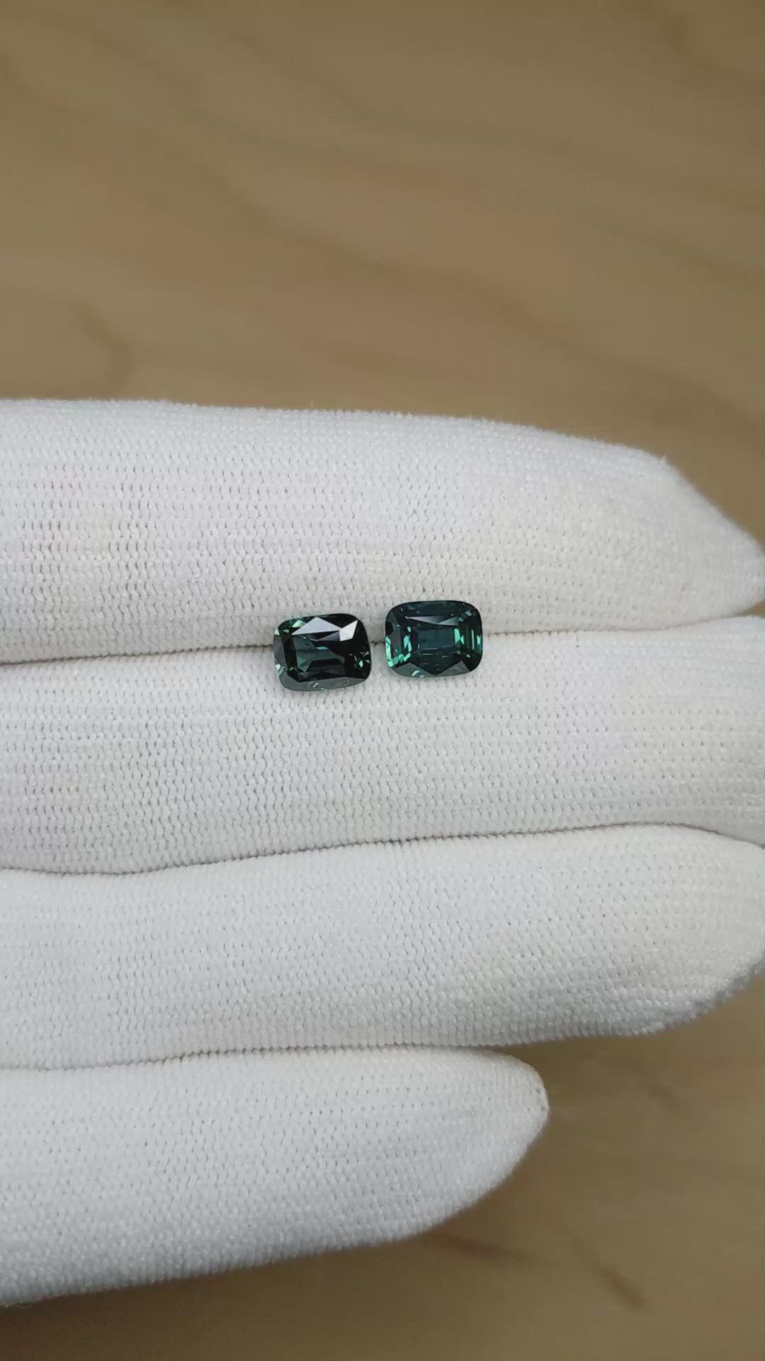 3.68 Ct.Tw.Total Carat Weight Greenish Blue Sapphire Pair from Ceylon (Sri Lanka) Size Video