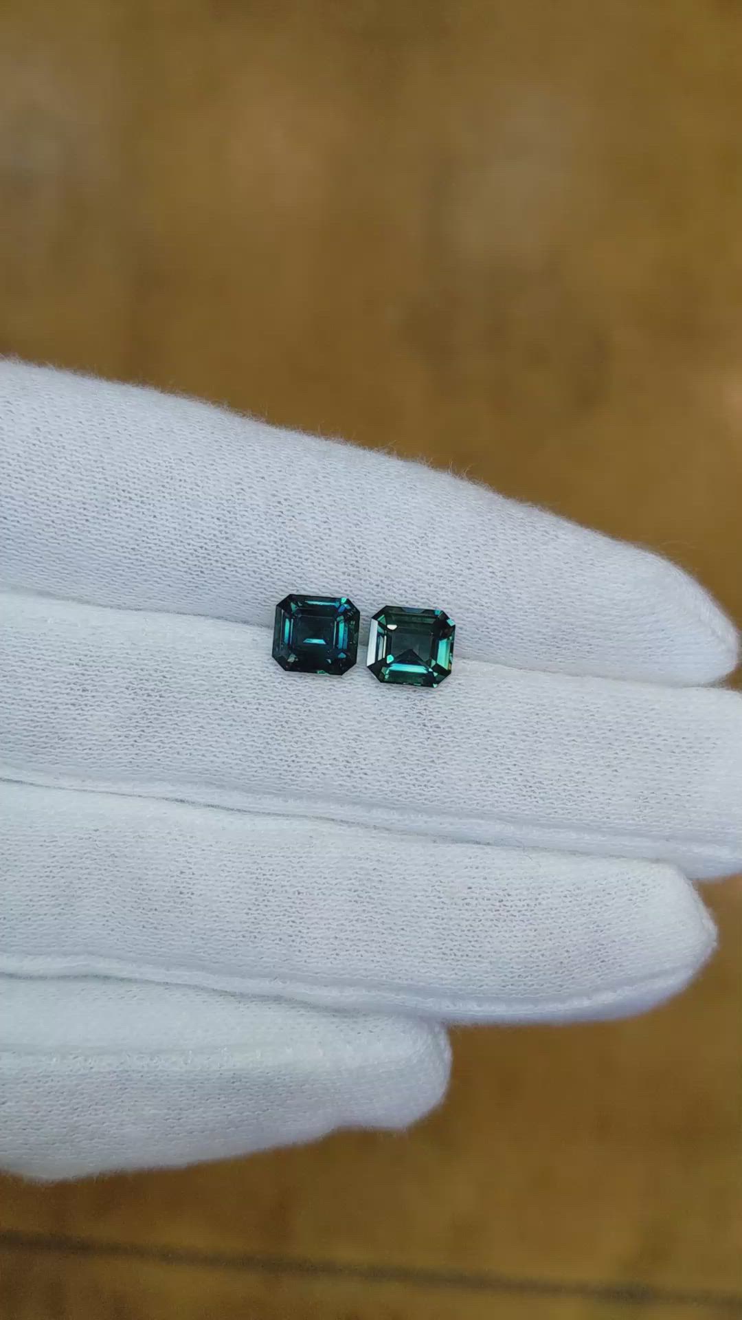 3.38&nbsp;Ct.Tw.Total Carat Weight Greenish Blue Sapphire Pair from Ceylon (Sri Lanka) Size Video