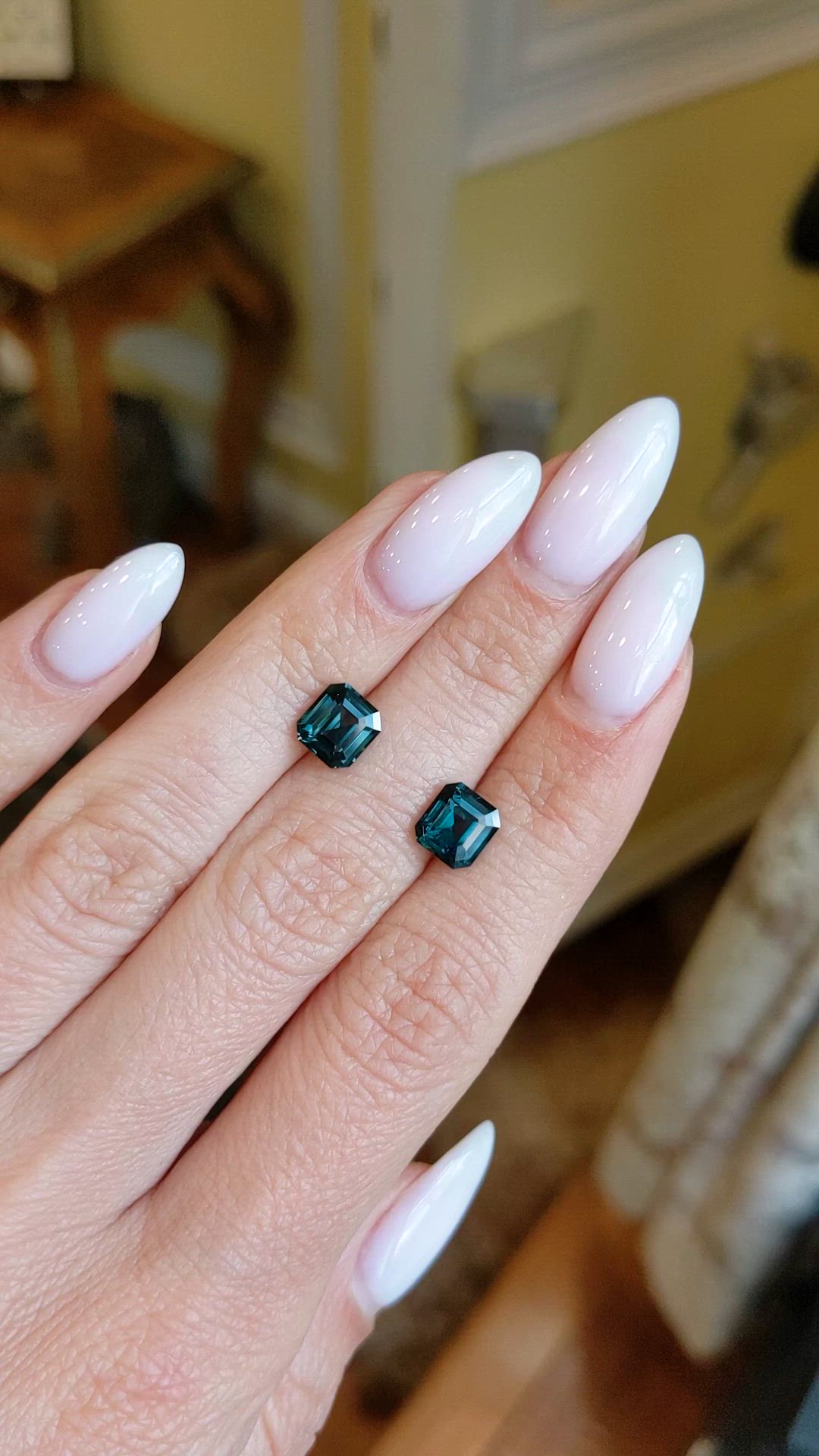 3.38&nbsp;Ct.Tw.Total Carat Weight Greenish Blue Sapphire Pair from Ceylon (Sri Lanka) Size Video