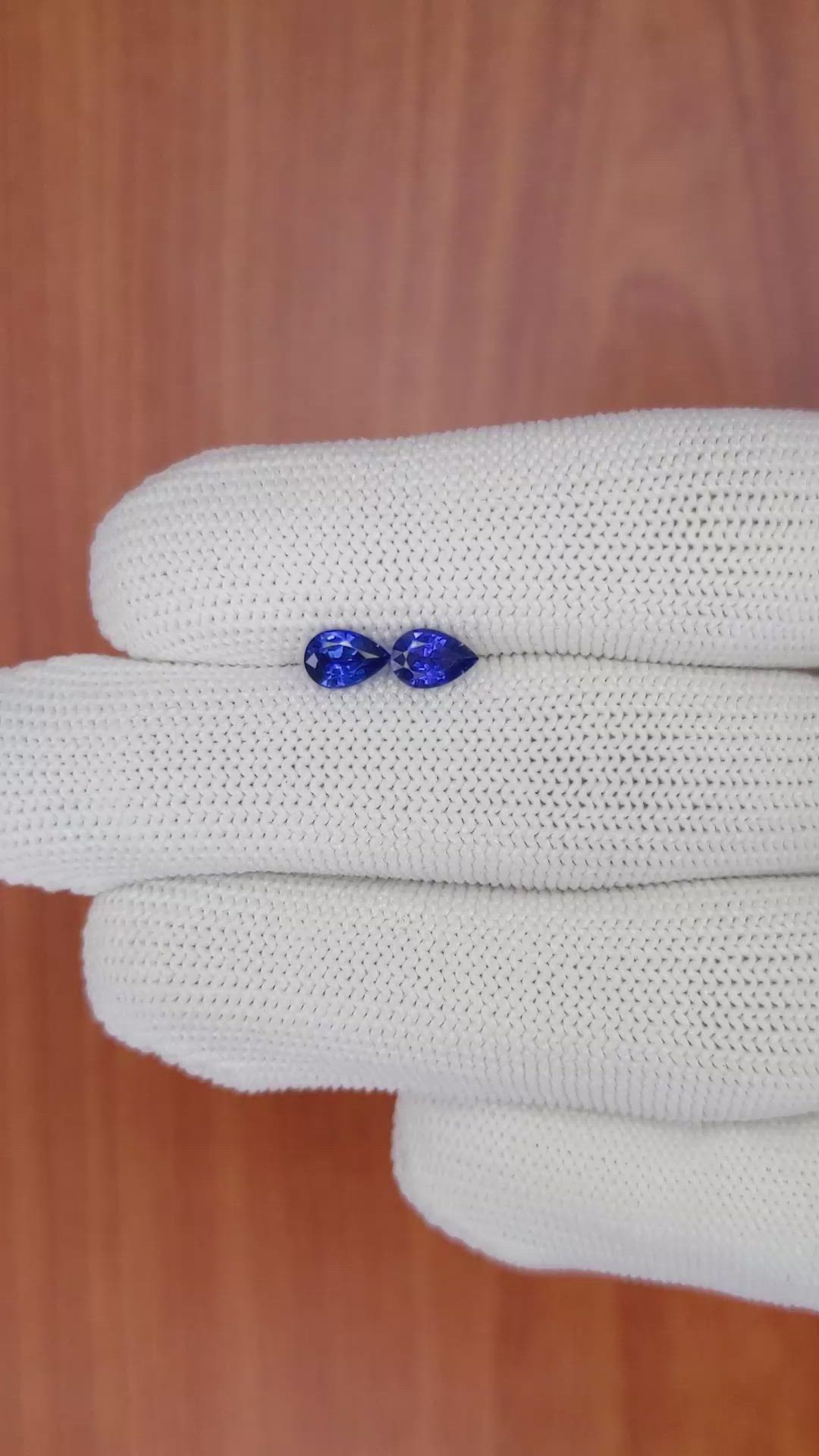 1.10 Ct.Tw.Total Carat Weight Blue Sapphire Pair from Ceylon (Sri Lanka) Size Video