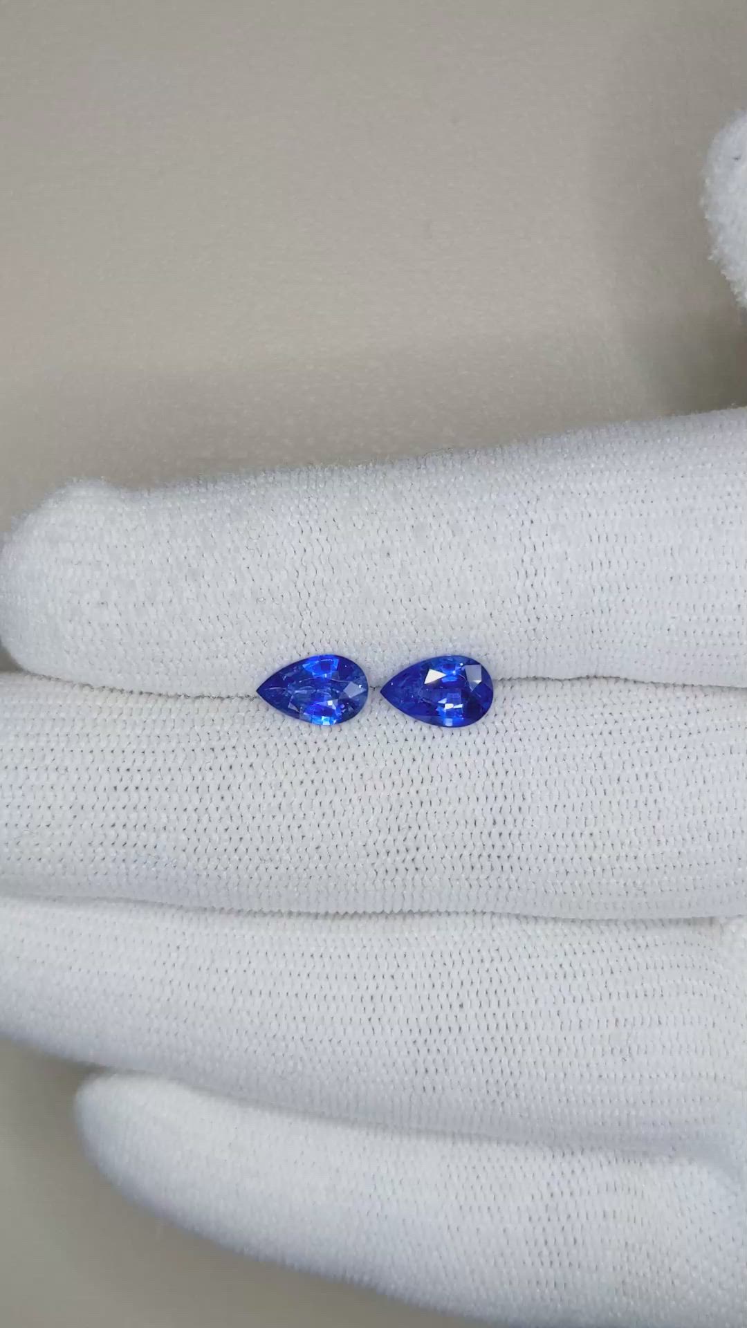 1.83 Ct.Tw.Total Carat Weight Blue Sapphire Pair from Ceylon (Sri Lanka) Size Video