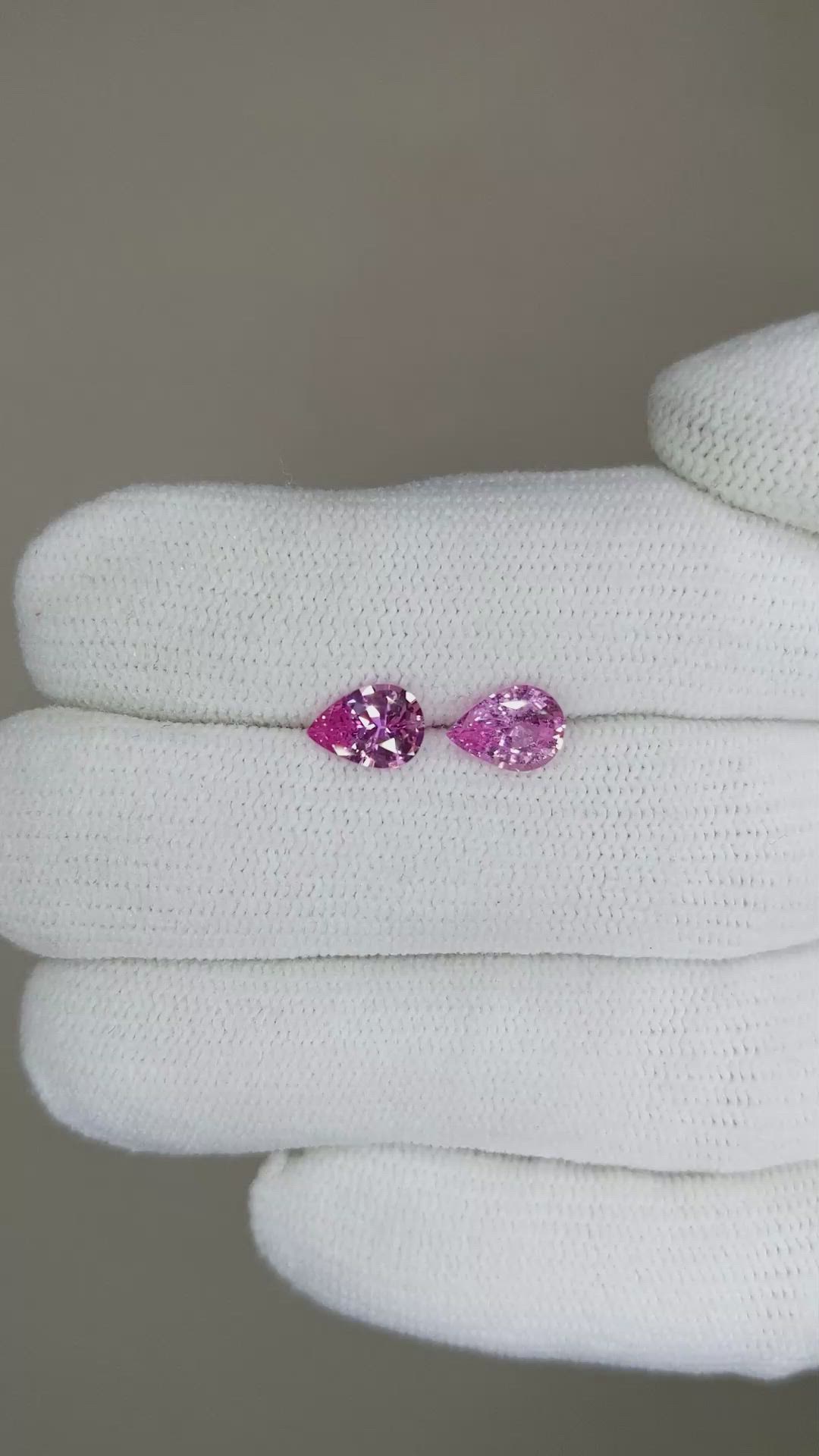 1.39 Ct.Tw.Total Carat Weight Pink Sapphire Pair from Ceylon (Sri Lanka) Size Video